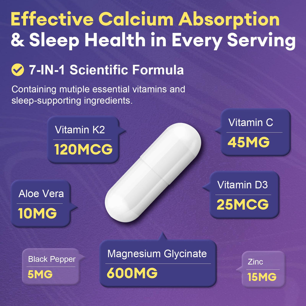 Magnesium Glycinate 600mg Vitamin D3 K2 Supplement with Vitamin C, Zinc, & Aloe Vera - Bone Support, Energy & Mood Manage & Sleep Health for Men & Women, Non-GMO, Vegan, 120 Capsules - TrustMedUSA