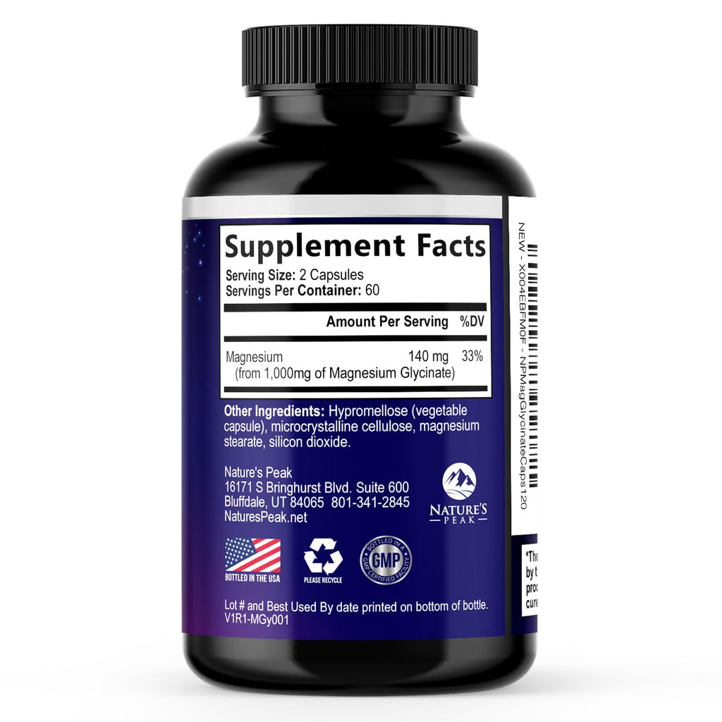 Magnesium Glycinate Capsules 1000mg Per Serving - Pure & Chelated for Max Absorption - Supports Muscle, Nerve & Heart Health, Sleep Support - Magnesium Supplement for Whole Body Support - 120 Capsules - TrustMedUSA