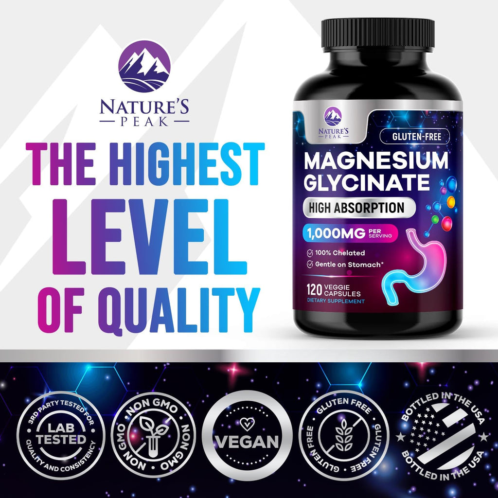 Magnesium Glycinate Capsules 1000mg Per Serving - Pure & Chelated for Max Absorption - Supports Muscle, Nerve & Heart Health, Sleep Support - Magnesium Supplement for Whole Body Support - 120 Capsules - TrustMedUSA