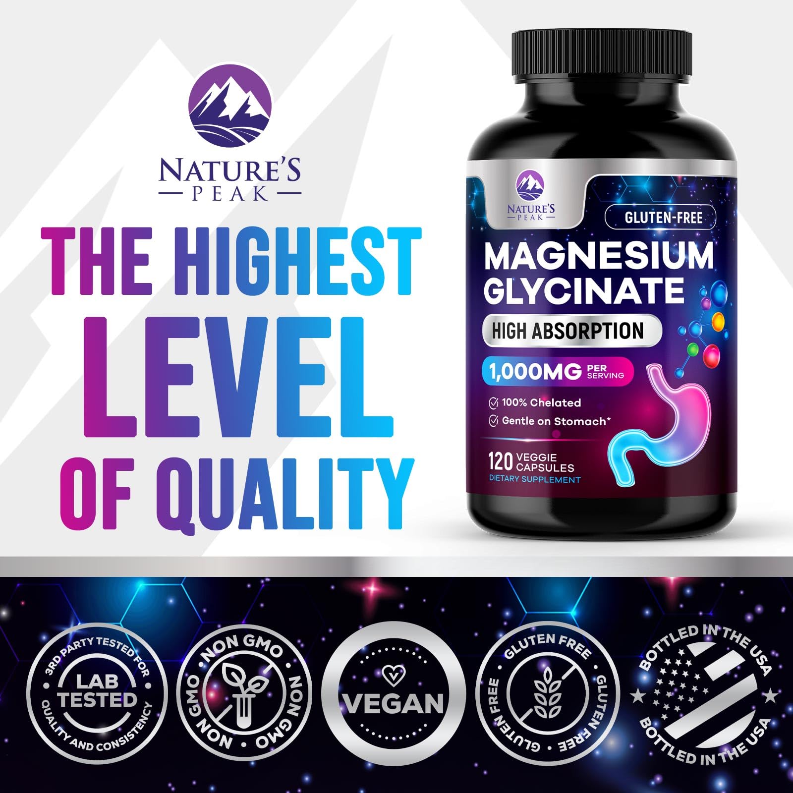 Magnesium Glycinate Capsules 1000mg Per Serving - Pure & Chelated for Max Absorption - Supports Muscle, Nerve & Heart Health, Sleep Support - Magnesium Supplement for Whole Body Support - 120 Capsules - TrustMedUSA