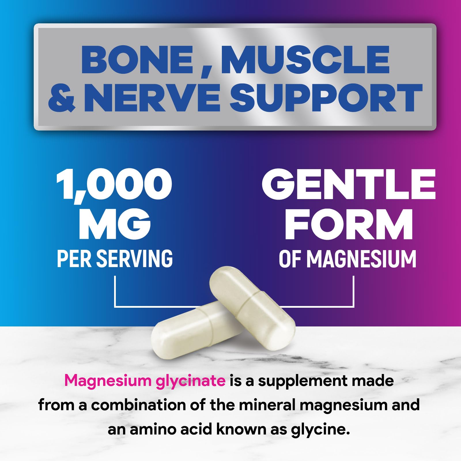 Magnesium Glycinate Capsules 1000mg Per Serving - Pure & Chelated for Max Absorption - Supports Muscle, Nerve & Heart Health, Sleep Support - Magnesium Supplement for Whole Body Support - 120 Capsules - TrustMedUSA