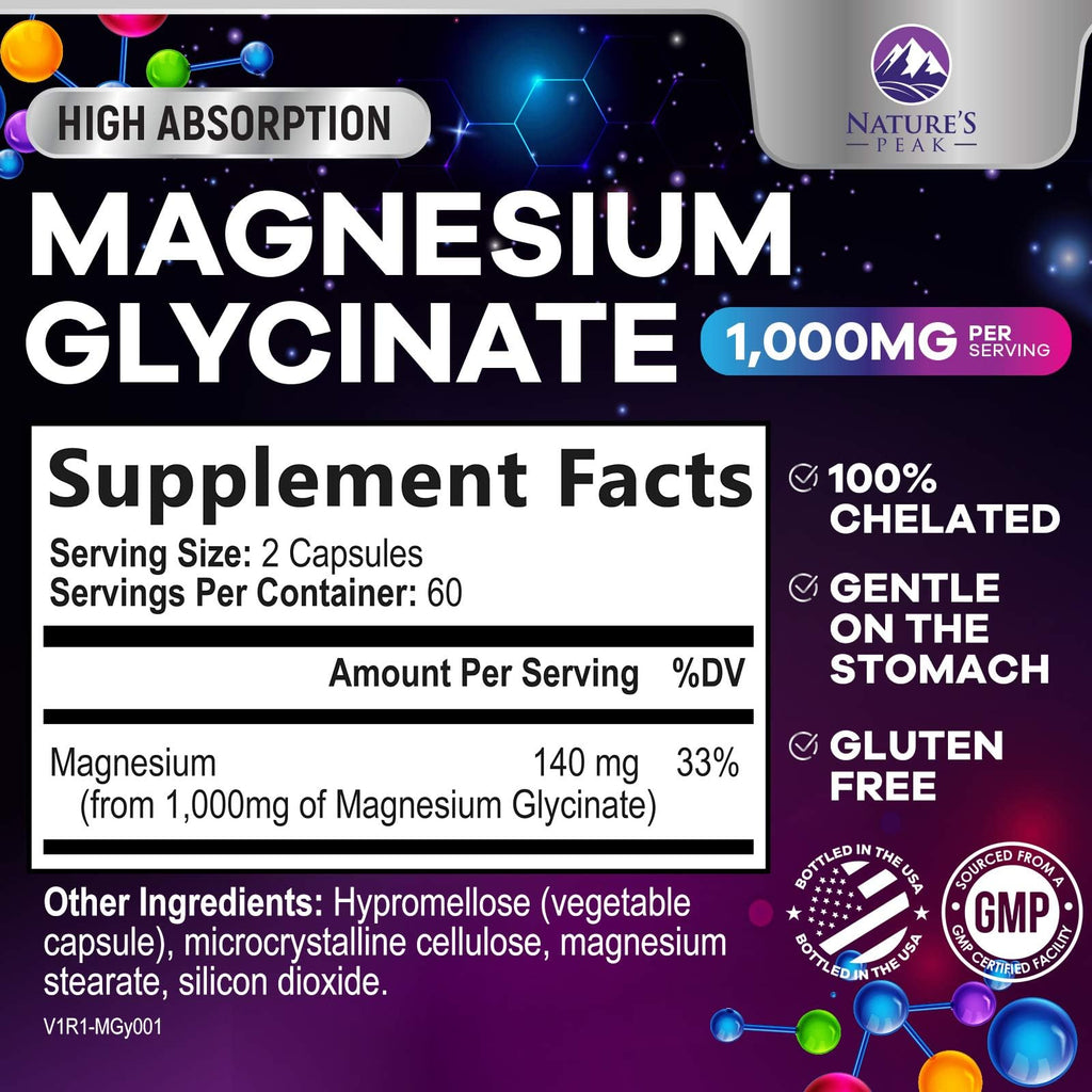 Magnesium Glycinate Capsules 1000mg Per Serving - Pure & Chelated for Max Absorption - Supports Muscle, Nerve & Heart Health, Sleep Support - Magnesium Supplement for Whole Body Support - 120 Capsules - TrustMedUSA