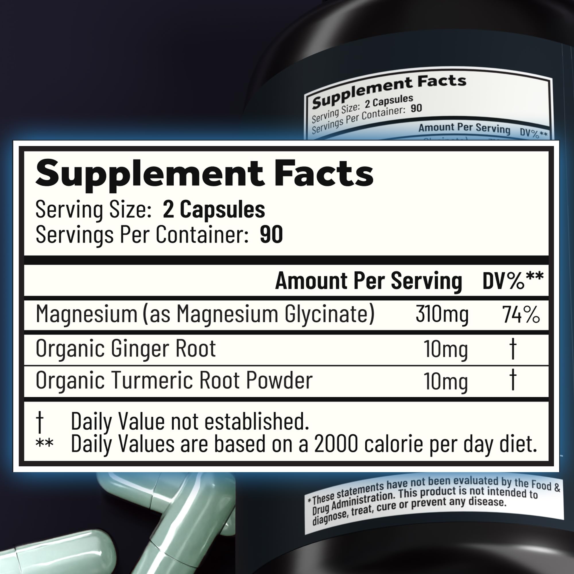 Magnesium Glycinate Capsules with Organic Turmeric and Ginger - 180 Vegan Capsules for Sleep, Relaxation, Muscle Cramps and Immune Support - TrustMedUSA