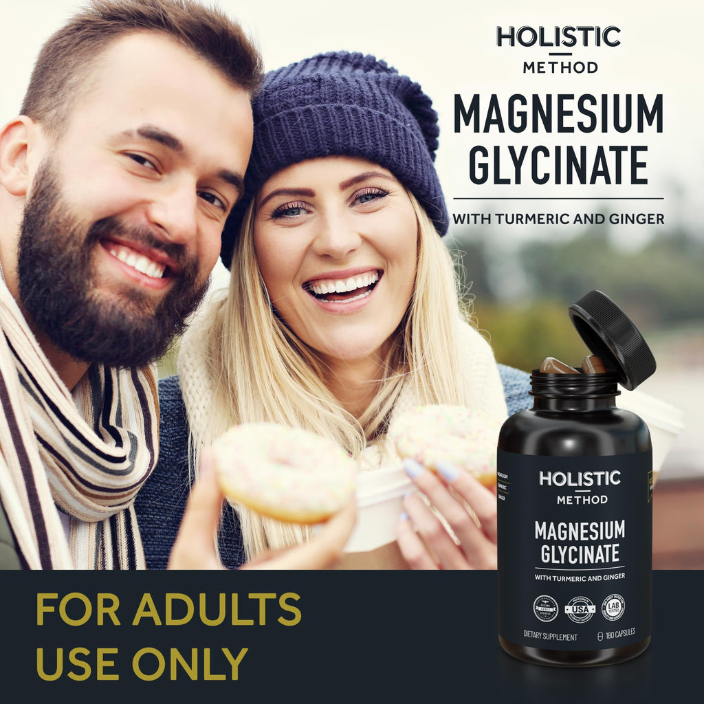 Magnesium Glycinate Capsules with Organic Turmeric and Ginger - 180 Vegan Capsules for Sleep, Relaxation, Muscle Cramps and Immune Support - TrustMedUSA