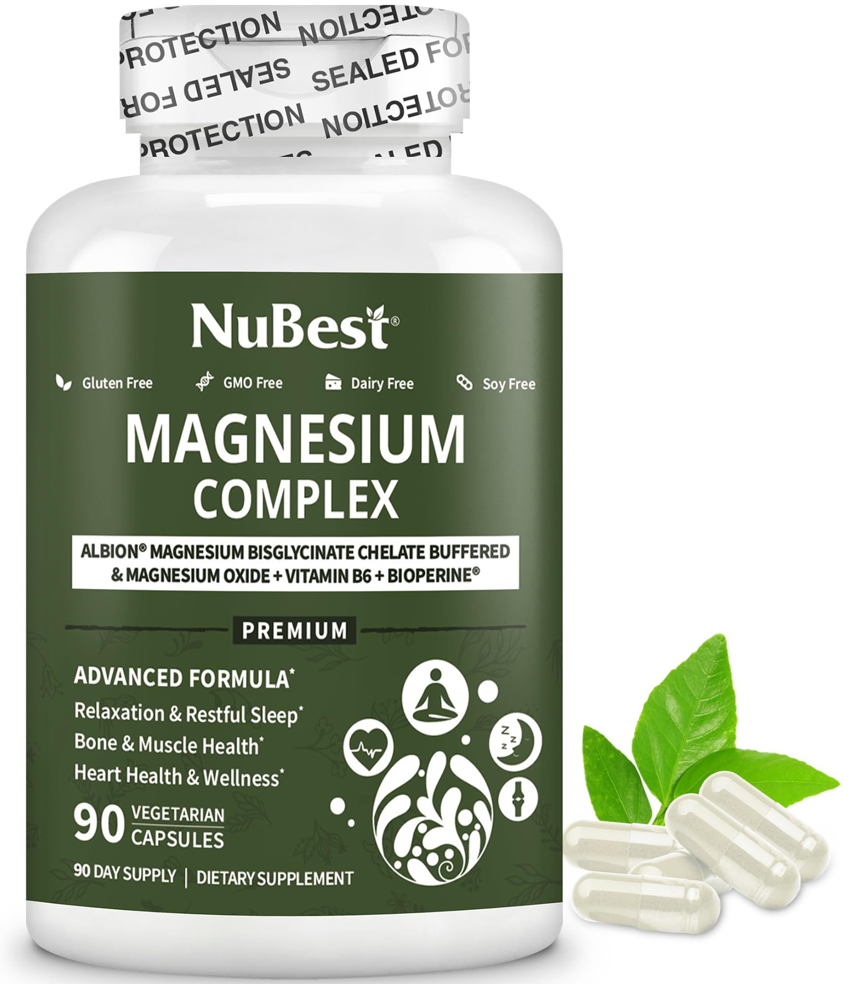 Magnesium Glycinate Chelate Complex with Albion Magnesium Bisglycinate Chelate, Vitamin B6 & BioPerine for Bone, Muscle, Natural Sleep, - TrustMedUSA