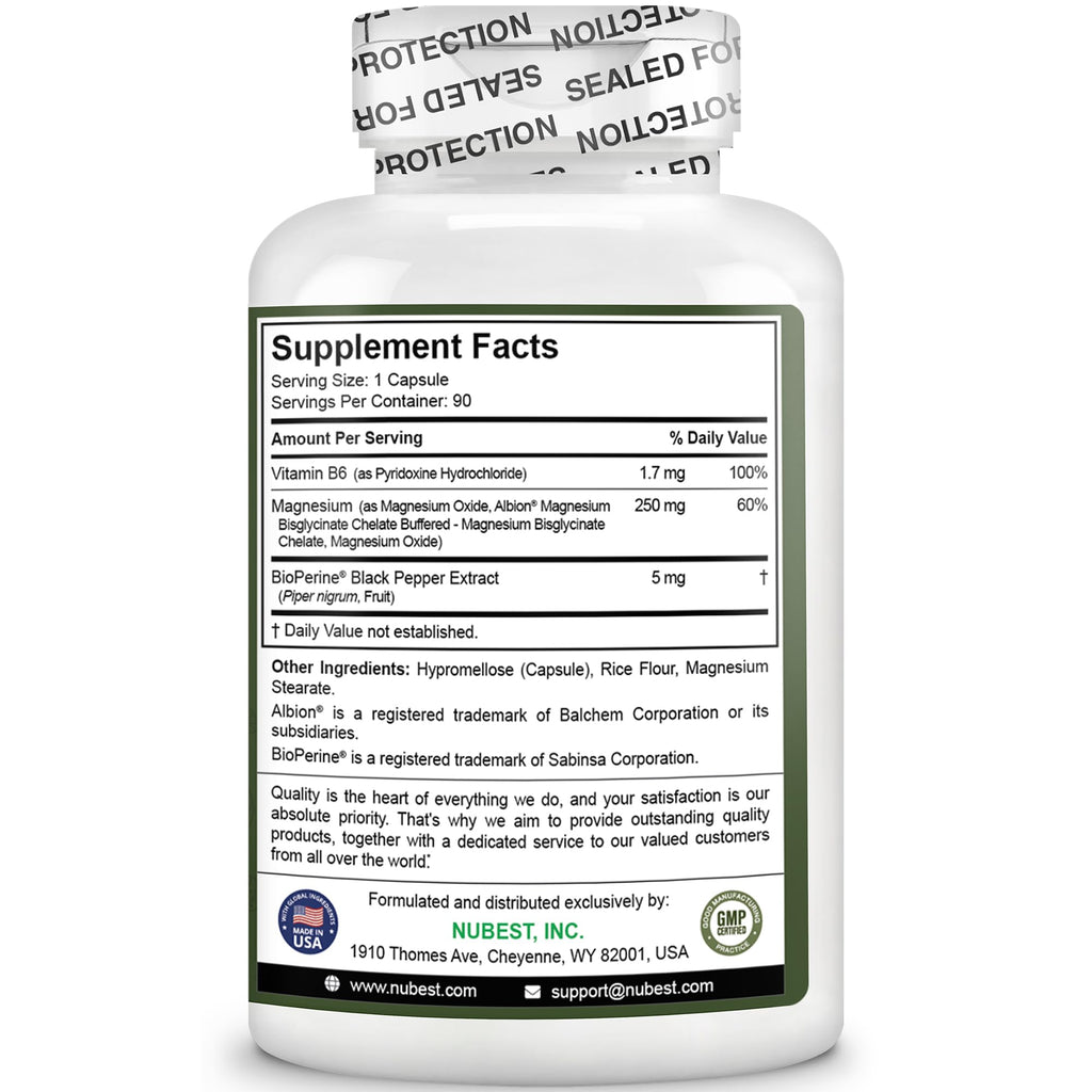 Magnesium Glycinate Chelate Complex with Albion Magnesium Bisglycinate Chelate, Vitamin B6 & BioPerine for Bone, Muscle, Natural Sleep, - TrustMedUSA