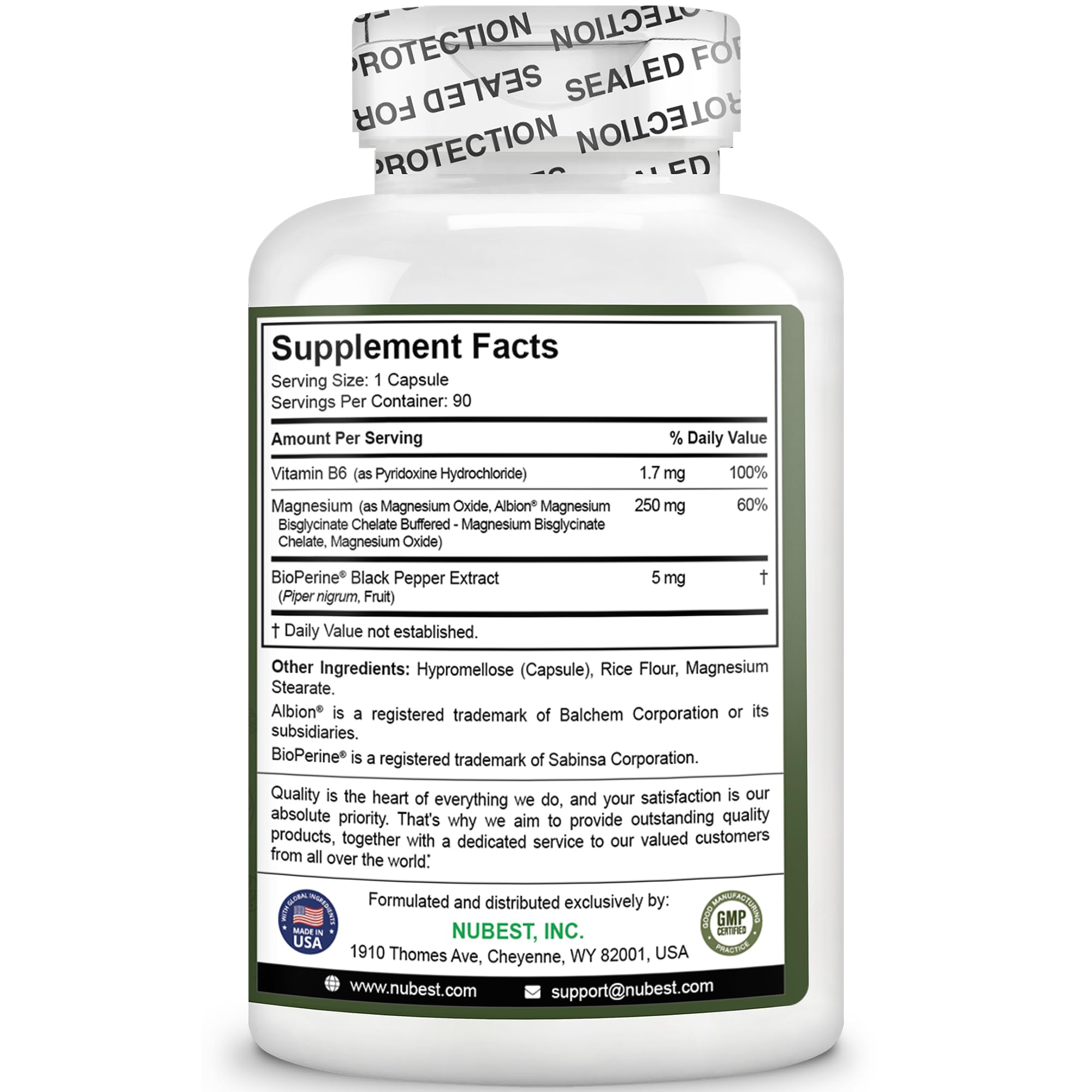 Magnesium Glycinate Chelate Complex with Albion Magnesium Bisglycinate Chelate, Vitamin B6 & BioPerine for Bone, Muscle, Natural Sleep, - TrustMedUSA