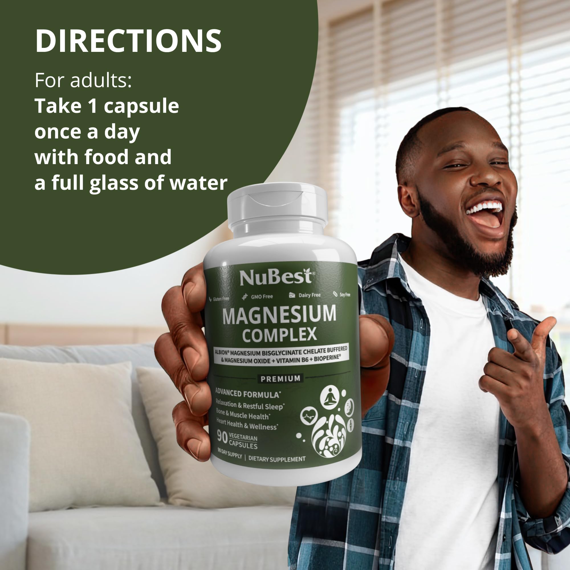 Magnesium Glycinate Chelate Complex with Albion Magnesium Bisglycinate Chelate, Vitamin B6 & BioPerine for Bone, Muscle, Natural Sleep, - TrustMedUSA