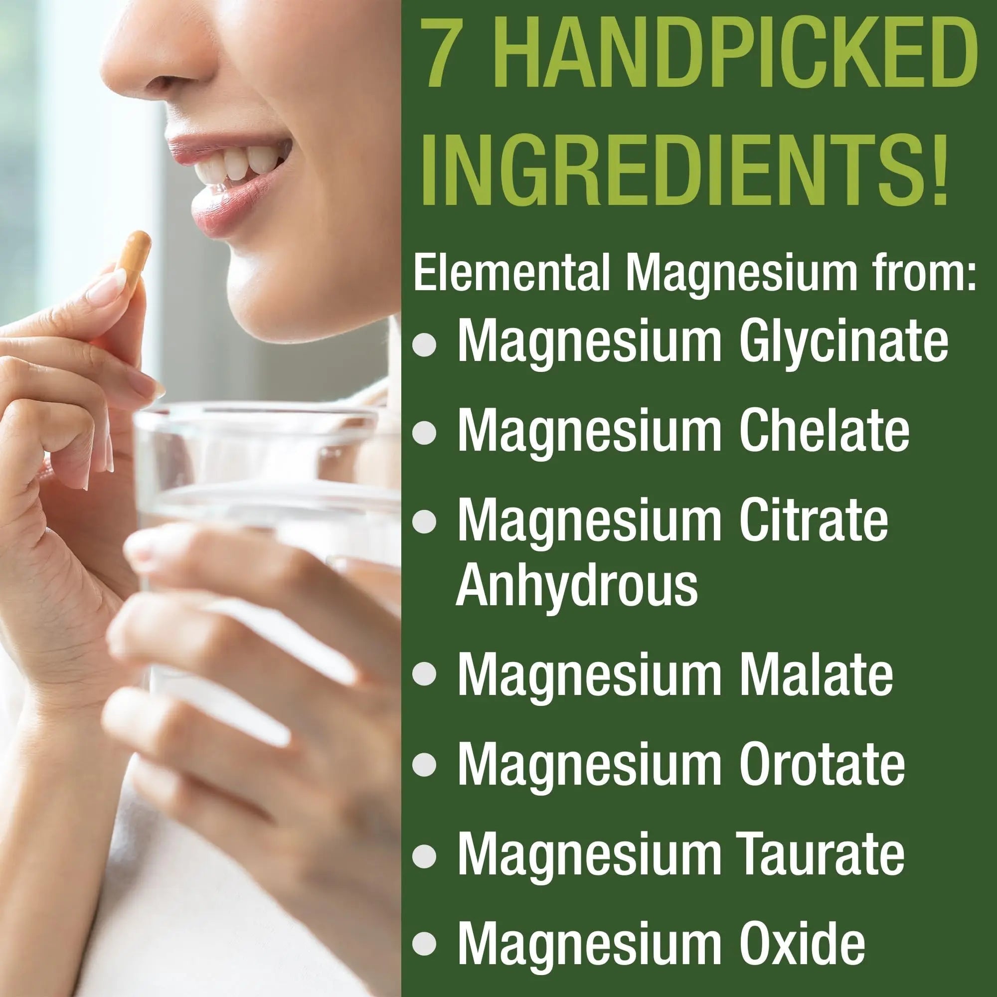 Magnesium Glycinate + Citrate + Malate + Chelate + Orotate + Taurate + Oxide. 7 Forms of Magnesium Complex. 500mg Supplement Capsules for Women & Men. 2 Pills for Sleep, Leg Cramps, Muscles - TrustMedUSA
