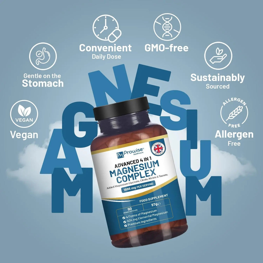 Magnesium Glycinate Complex 4 in 1-1866mg per Serving | Precise 404mg Elemental Magnesium dose | Added Magnesium Glycinate, Citrate, Malate & Taurate | 90 Vegan Capsules - by Prowise - TrustMedUSA