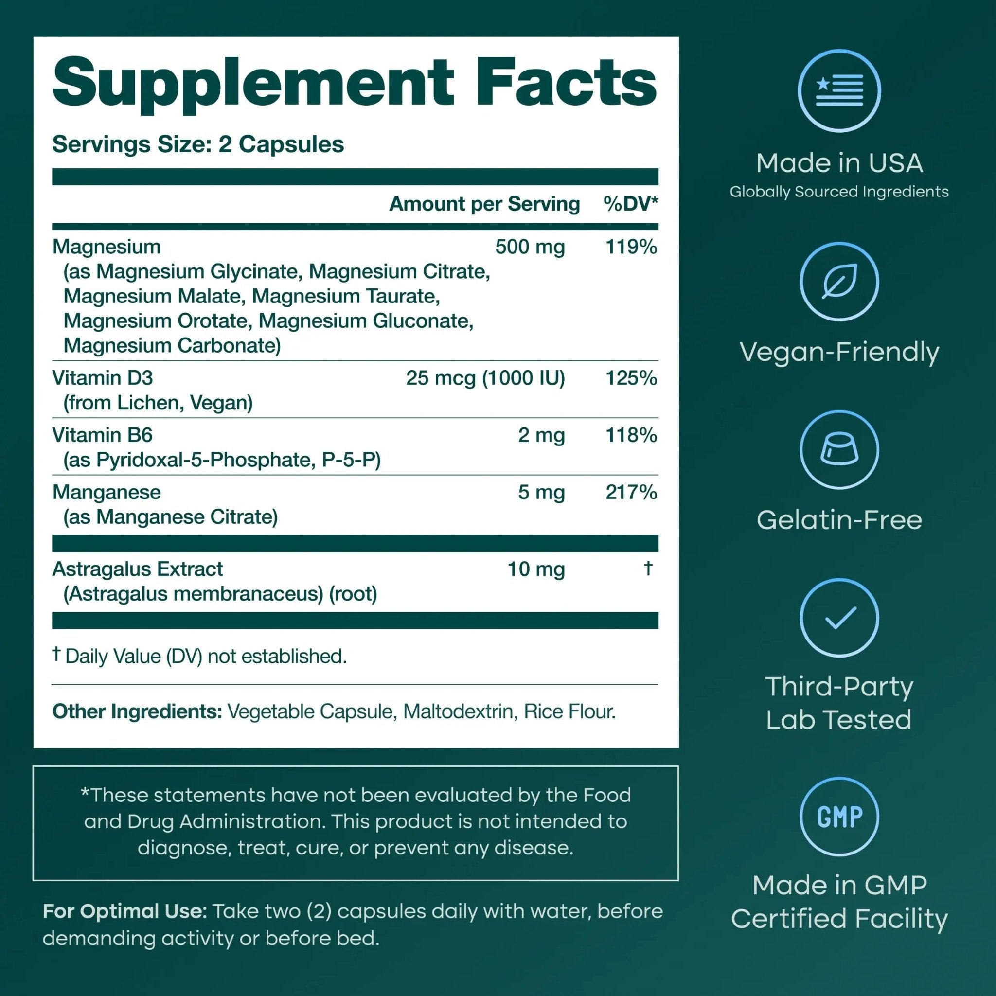 Magnesium Glycinate Complex 500mg (7-in-1) with D3, B6 (P5P) & Manganese - Multi-Form Blend - Supports Sleep & Muscle Health [Oxide-Free] - TrustMedUSA