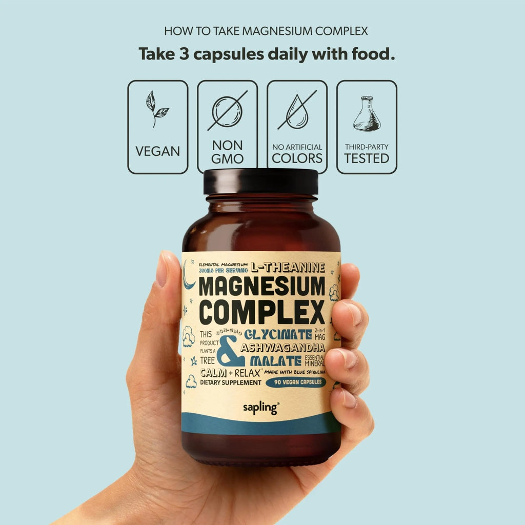 Magnesium Glycinate Complex Supplement - Chelated Magnesium Glycinate with Malate, Organic Ashwagandha, L-theanine & Blue Spirulina - High Absorption, Vegan, Non-GMO, 300mg, 90 Veggie Caps - TrustMedUSA