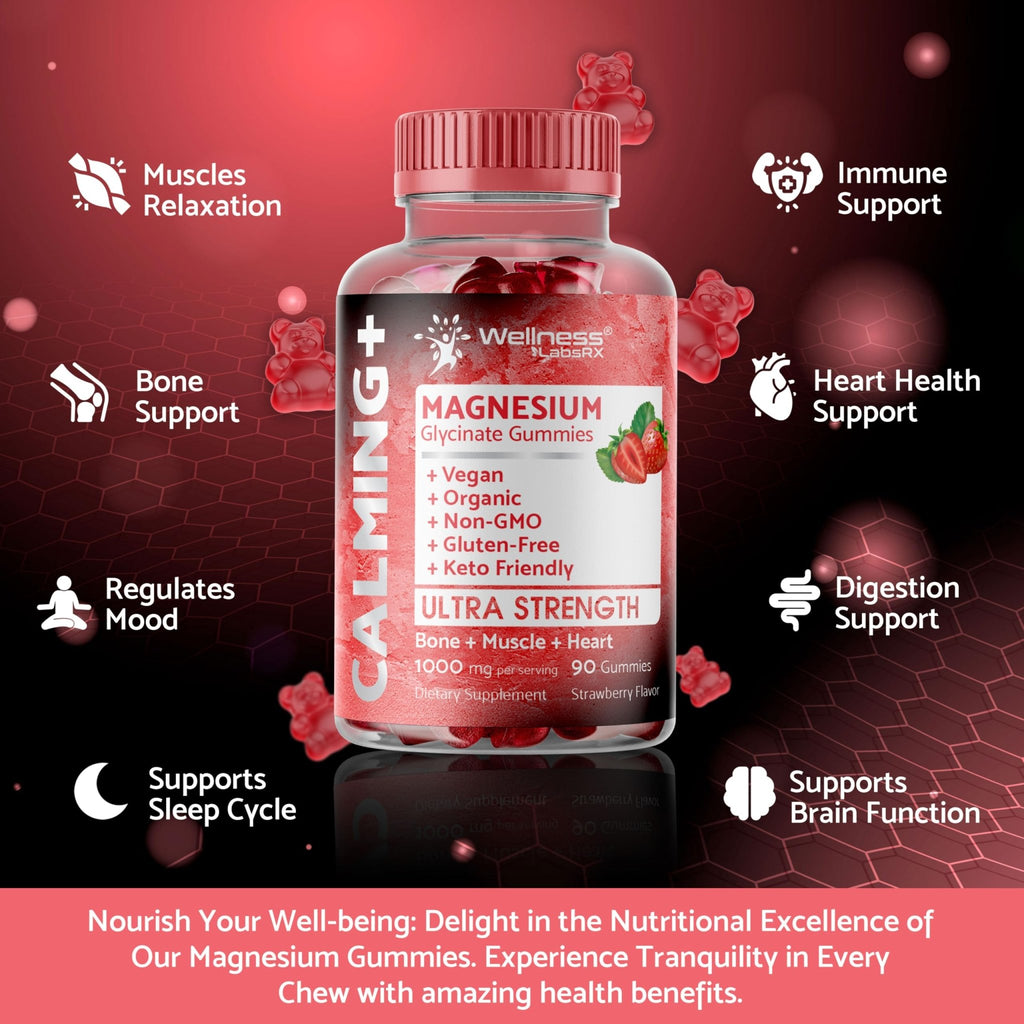 Magnesium Glycinate Gummies, 1000 mg - Magnesium Supplement to Support Relaxation, Heart Health - Chewable Calm Magnesio Gummies for Adults, - TrustMedUSA