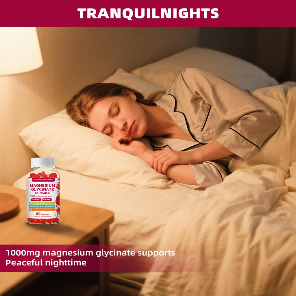 Magnesium Glycinate Gummies 1000mg - Sugar Free Magnesium Potassium Supplement for Relaxation, Calm, Stress Relief, and Sleep Support for Adults & Kids - 60 Raspberry Gummies - TrustMedUSA