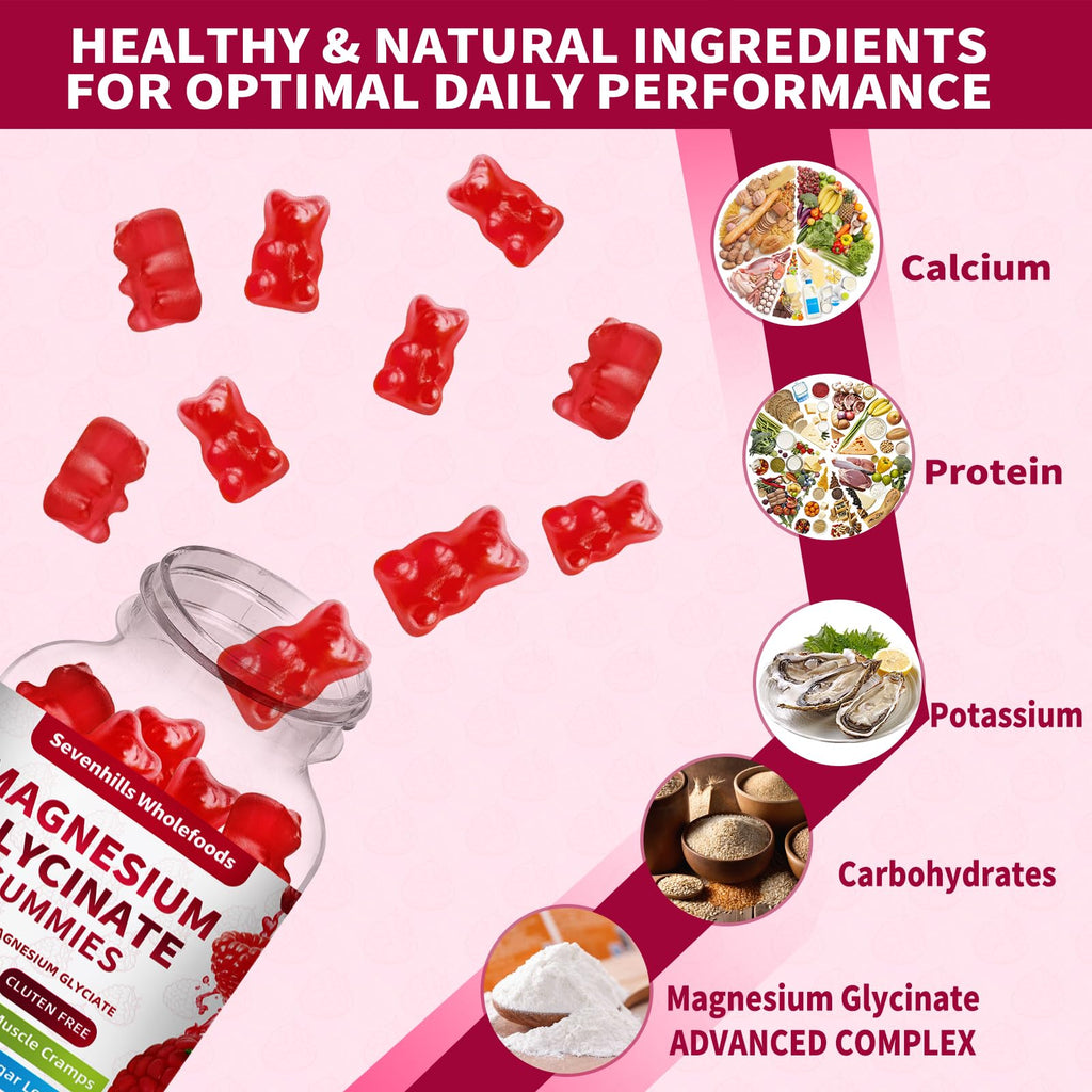 Magnesium Glycinate Gummies 1000mg - Sugar Free Magnesium Potassium Supplement for Relaxation, Calm, Stress Relief, and Sleep Support for Adults & Kids - 60 Raspberry Gummies - TrustMedUSA