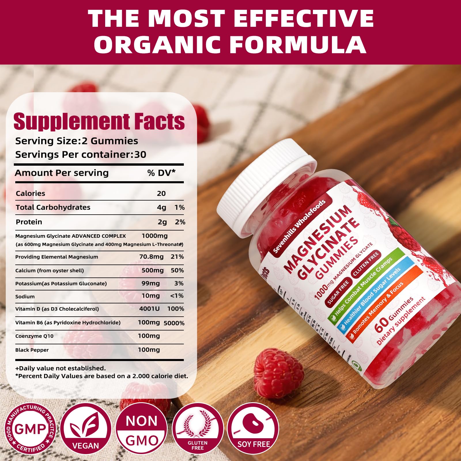 Magnesium Glycinate Gummies 1000mg - Sugar Free Magnesium Potassium Supplement for Relaxation, Calm, Stress Relief, and Sleep Support for Adults & Kids - 60 Raspberry Gummies - TrustMedUSA