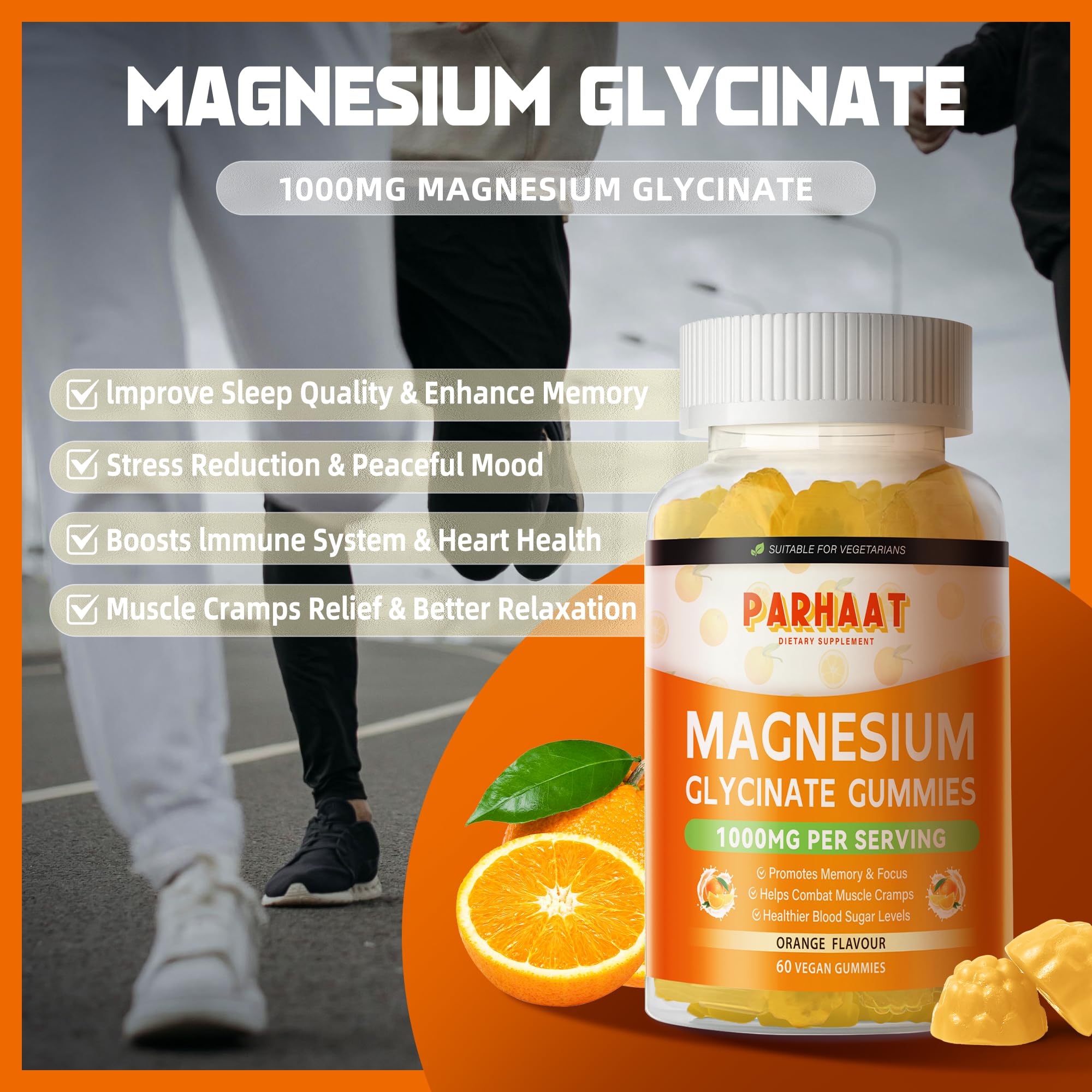 Magnesium Glycinate Gummies 1000mg - Sugar Free Magnesium Potassium Supplement with Vitamin D, B6, CoQ10 for Calm Mood & Sleep Support - TrustMedUSA