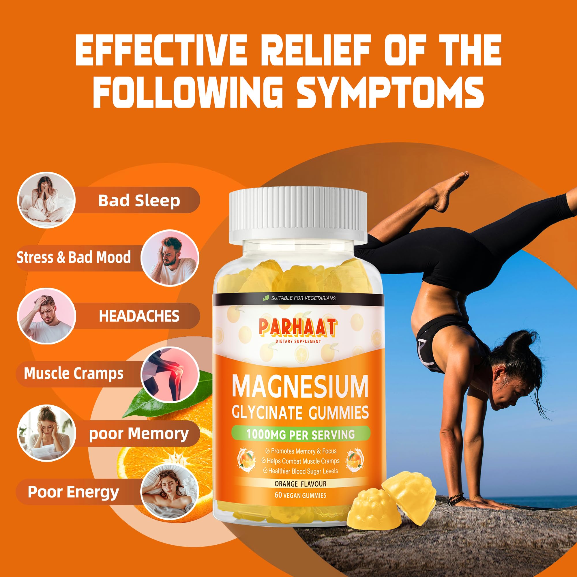 Magnesium Glycinate Gummies 1000mg - Sugar Free Magnesium Potassium Supplement with Vitamin D, B6, CoQ10 for Calm Mood & Sleep Support - TrustMedUSA