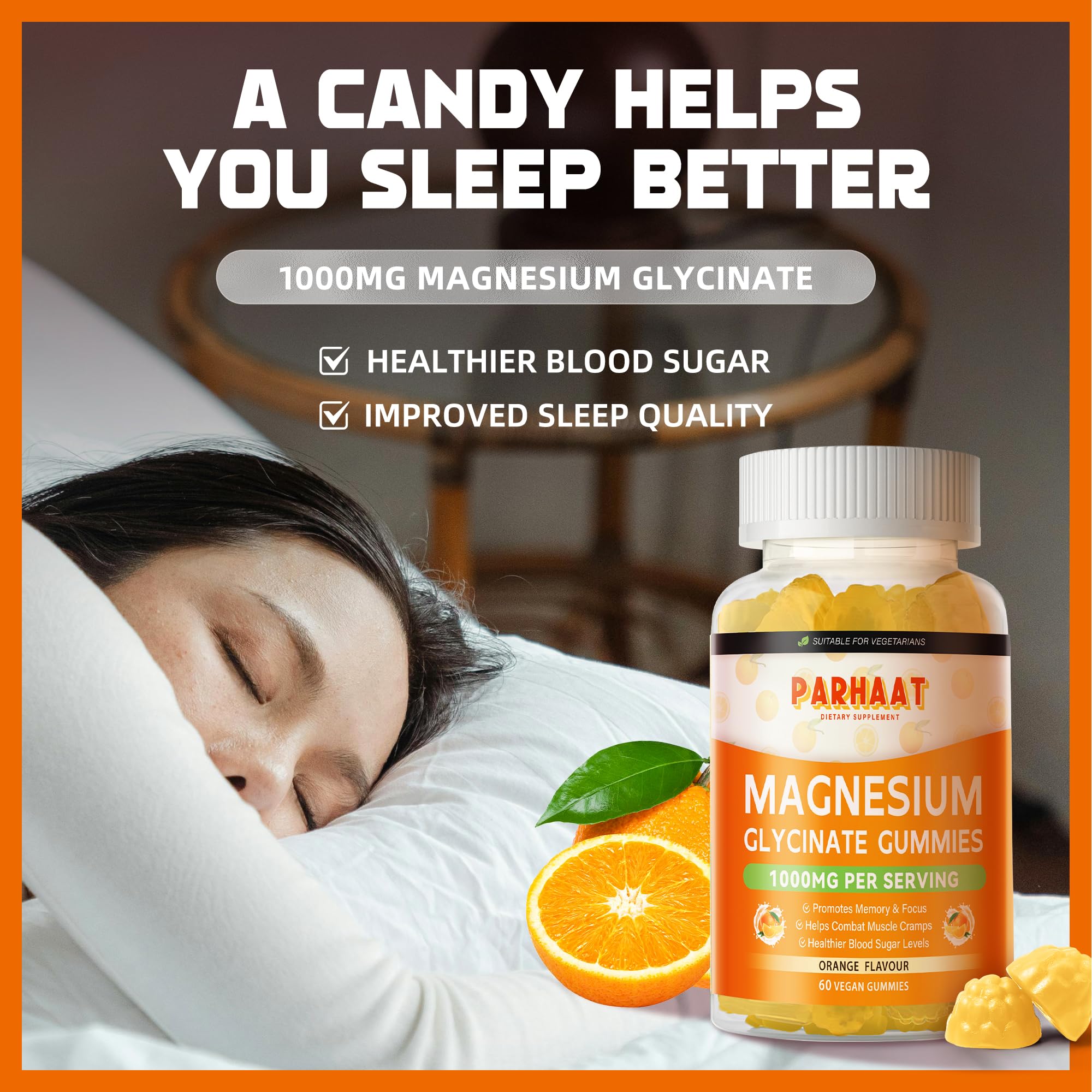 Magnesium Glycinate Gummies 1000mg - Sugar Free Magnesium Potassium Supplement with Vitamin D, B6, CoQ10 for Calm Mood & Sleep Support - TrustMedUSA