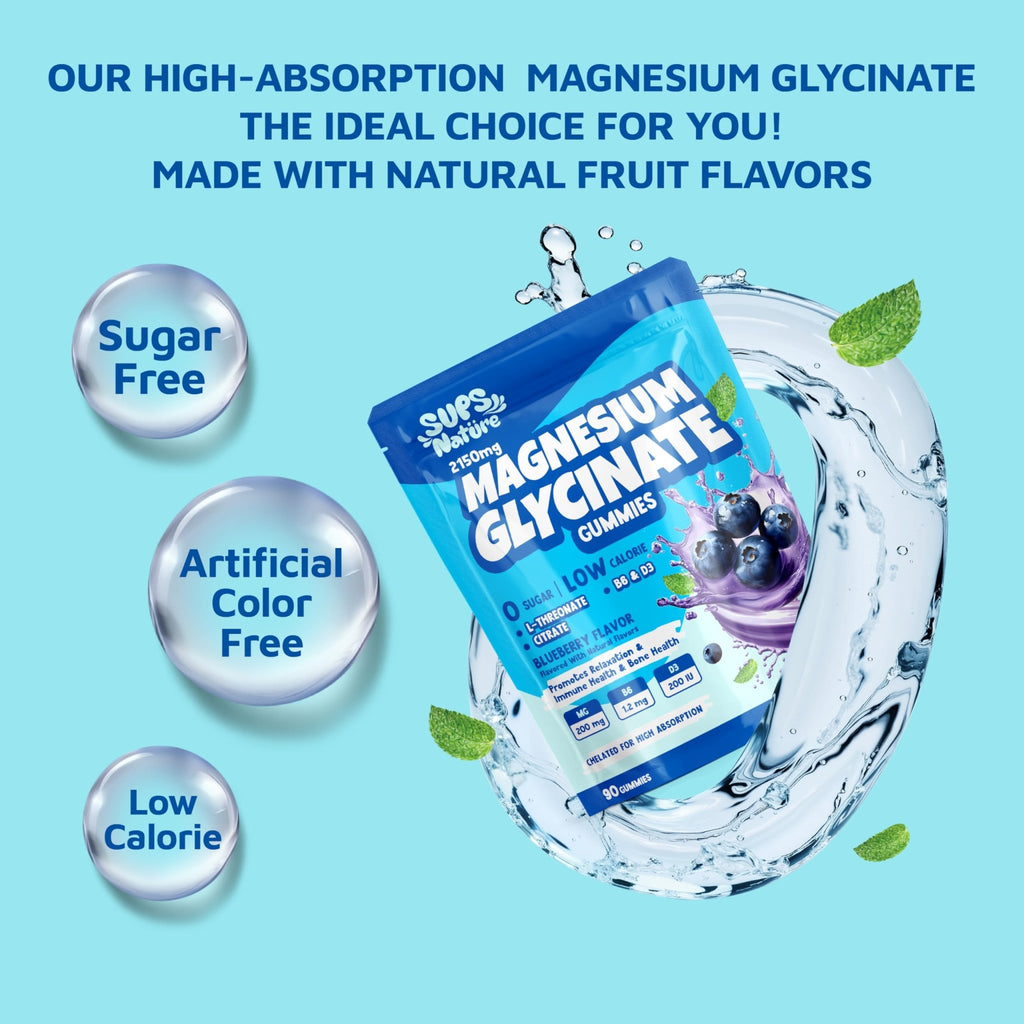 Magnesium Glycinate Gummies 2150 mg with Magnesium L-Threonate for Adults, Melatonin Free, High Absorption, Blueberry Flavor, 90 Count - TrustMedUSA