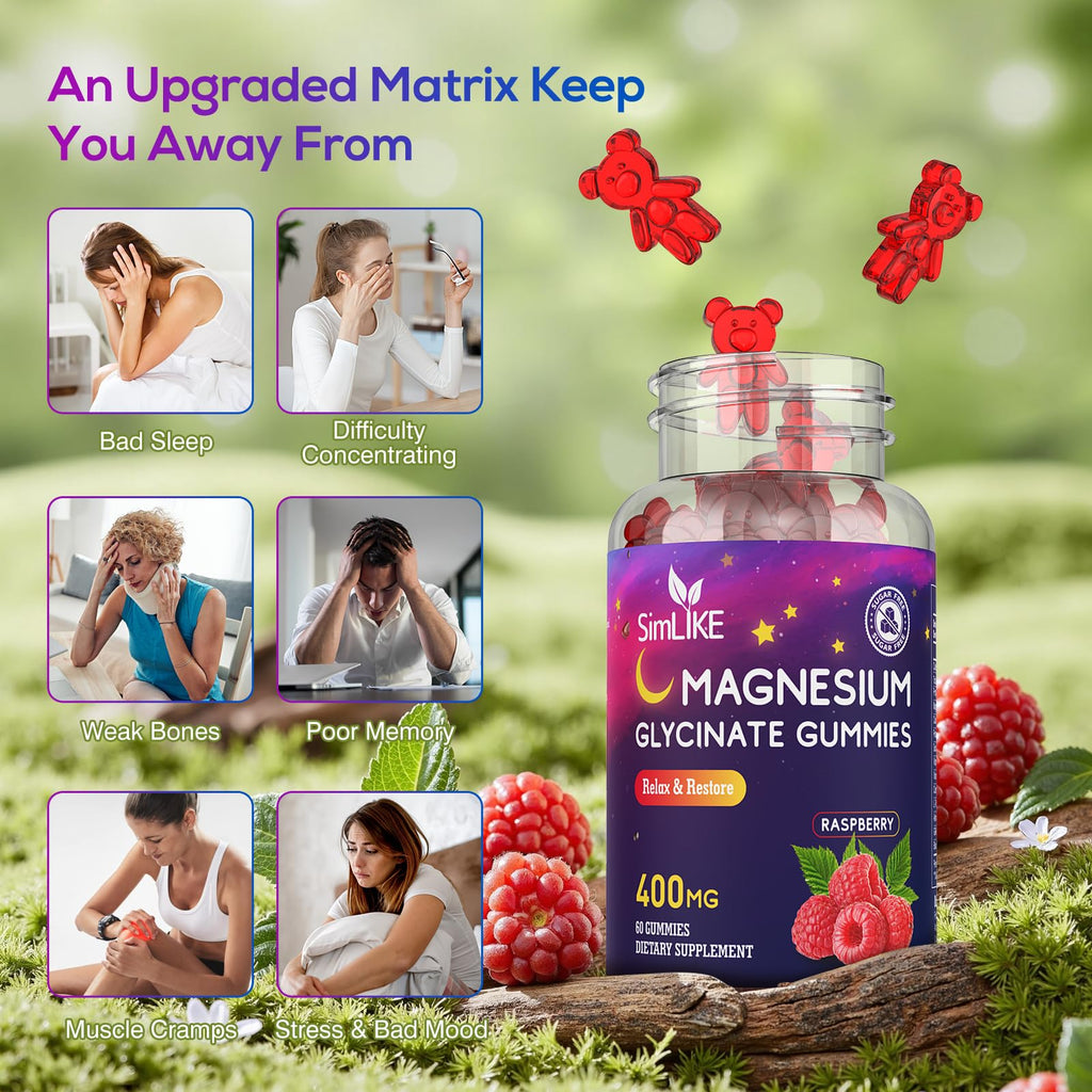 Magnesium Glycinate Gummies 400mg, High Absorption Magnesium Gummies with L-Theanine, Ashwagandha & GABA for Relaxation, Stress Relief & Slee - TrustMedUSA