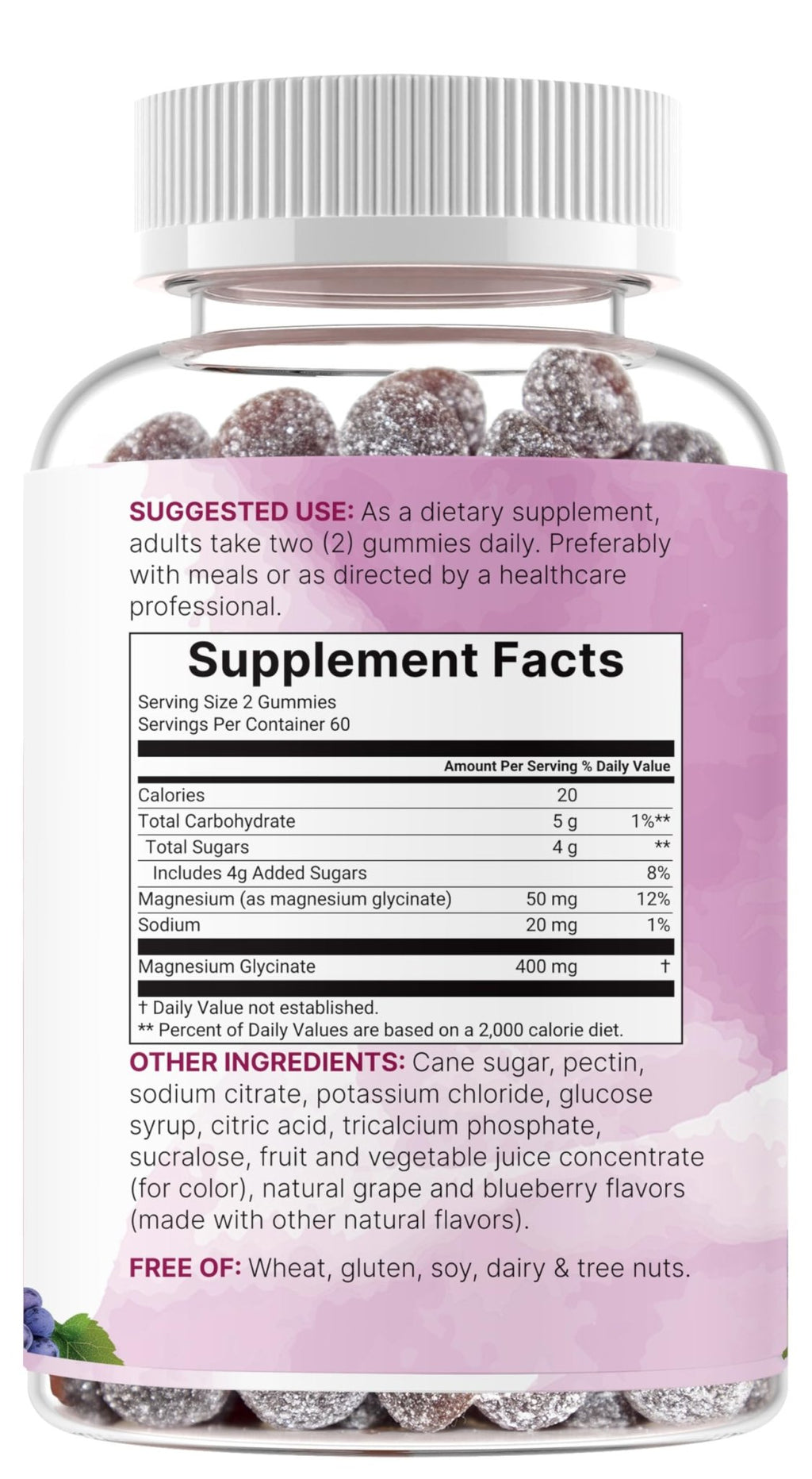 Magnesium Glycinate Gummies 400mg Per Serving, 120 Count | Natural Grape Blueberry Flavor | Potent Elemental Form + Chelated for High Absorption | Healthy Muscle, Bones, & Mood Support Supplement - TrustMedUSA