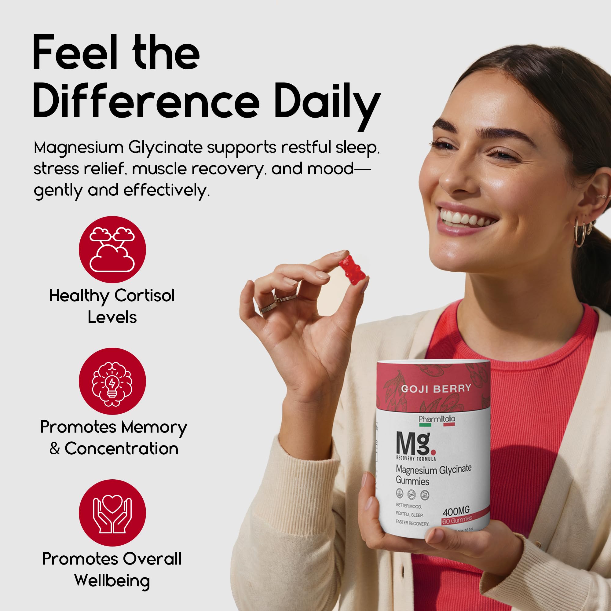 Magnesium Glycinate Gummies 400mg - Sleep Gummies for Kids & Adults - Magnesium Glycinate Chewable High Absorption for Muscle Recovery, Better Sleep & Relaxation (Gojiberry) - TrustMedUSA