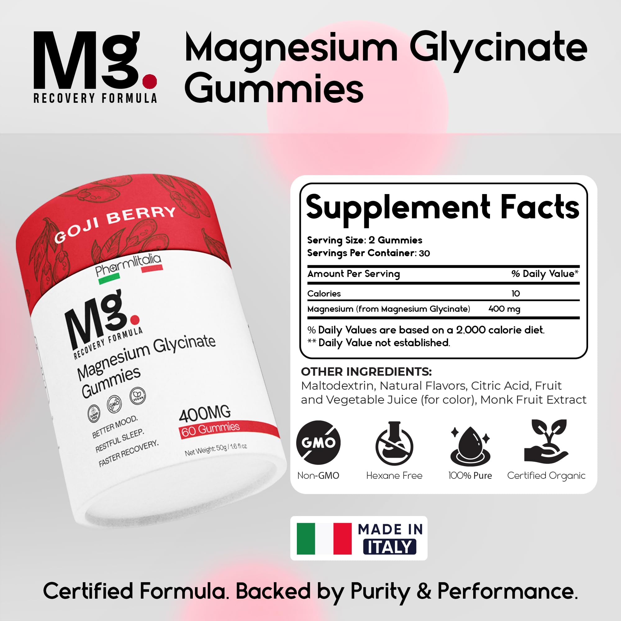 Magnesium Glycinate Gummies 400mg - Sleep Gummies for Kids & Adults - Magnesium Glycinate Chewable High Absorption for Muscle Recovery, Better Sleep & Relaxation (Gojiberry) - TrustMedUSA