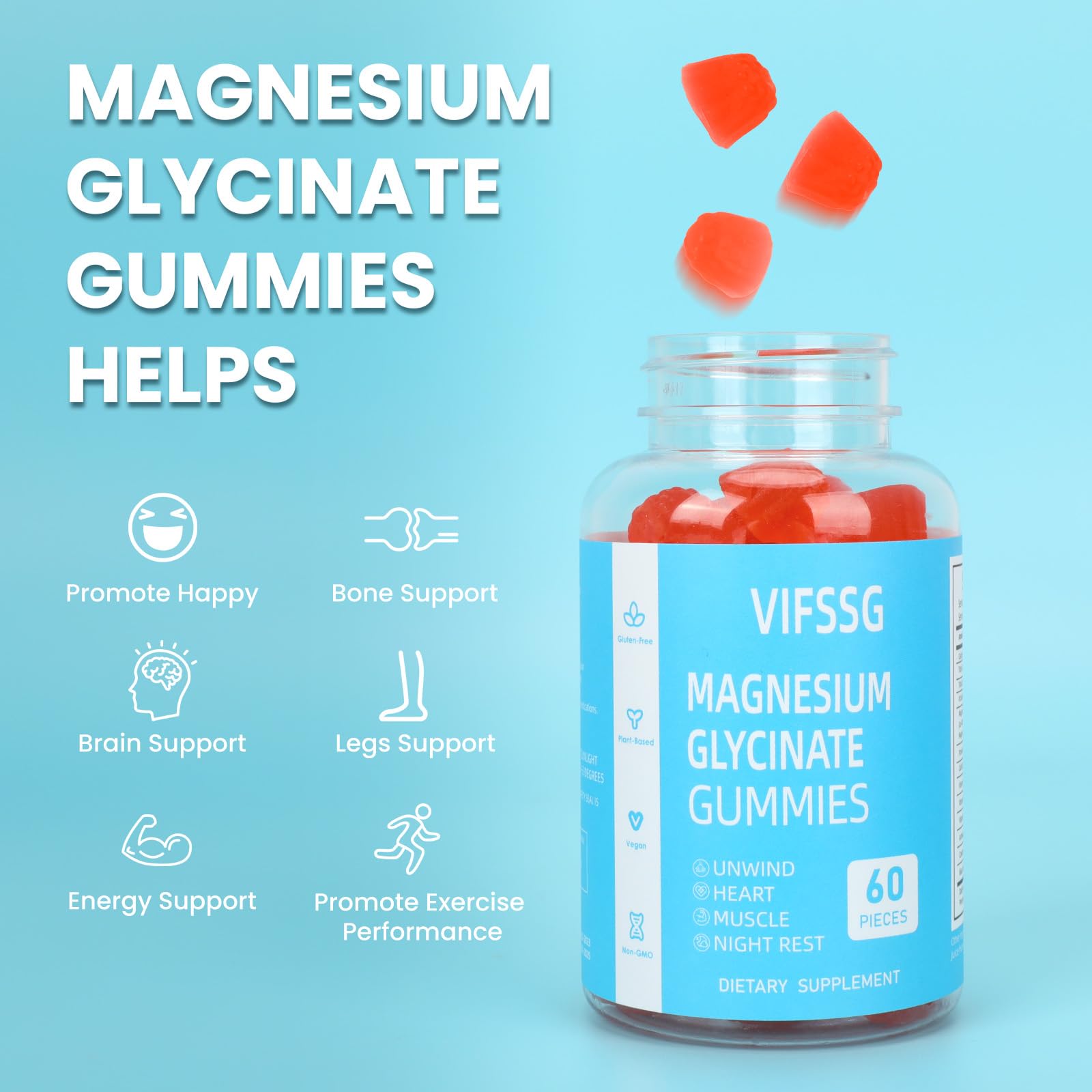 Magnesium Glycinate Gummies 400mg, Sugar Free Gummies with Magnesium L-Threonate 200mg - Magnesium Supplement Chewable Gummies - TrustMedUSA