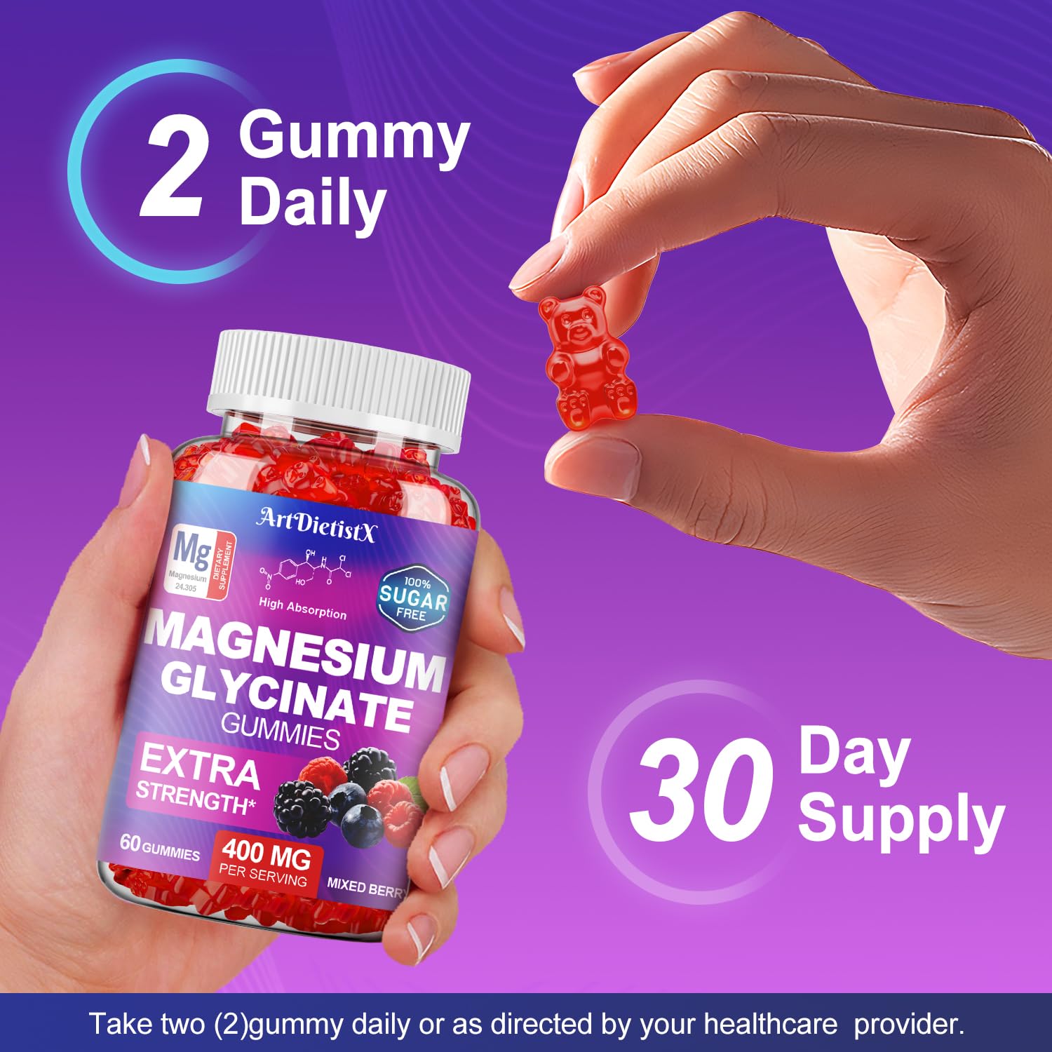 Magnesium Glycinate Gummies 400mg, Sugar Free Mаgnеsium Gummiеs for Adults with Magnesium Malate, Zinc, and Vitamin B6 for Sleep, Body Support and Relaxation, Non GMO, 60 Count-Multi-Flavor - TrustMedUSA
