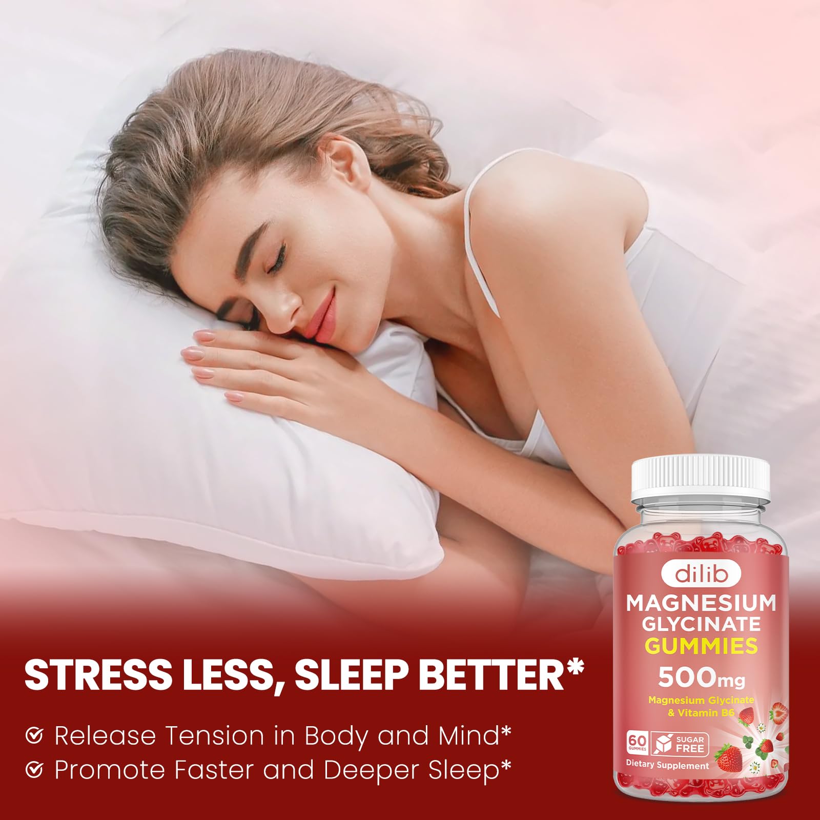 Magnesium Glycinate Gummies 500mg - Magnesium Supplement with Vitamin B6 for Adults & Magnesium for Kids - Calm Magnesium for Sleep, Mood, Muscle Support - Strawberry Flavor, 60 Gummies - TrustMedUSA