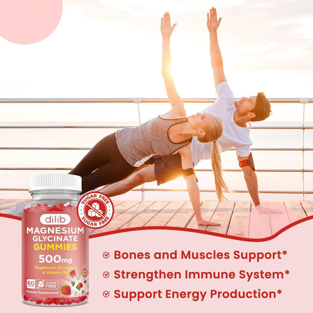 Magnesium Glycinate Gummies 500mg - Magnesium Supplement with Vitamin B6 for Adults & Magnesium for Kids - Calm Magnesium for Sleep, Mood, Muscle Support - Strawberry Flavor, 60 Gummies - TrustMedUSA