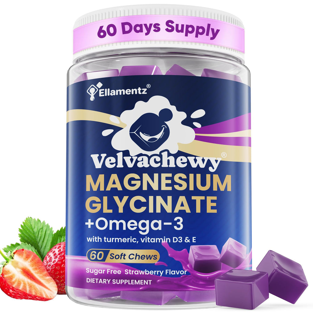 Magnesium Glycinate Gummies 500mg - Magnesium with Omega-3, Turmeric, Vitamin D3 & E | Magnesium Glycinate Soft Chews for Adults - TrustMedUSA