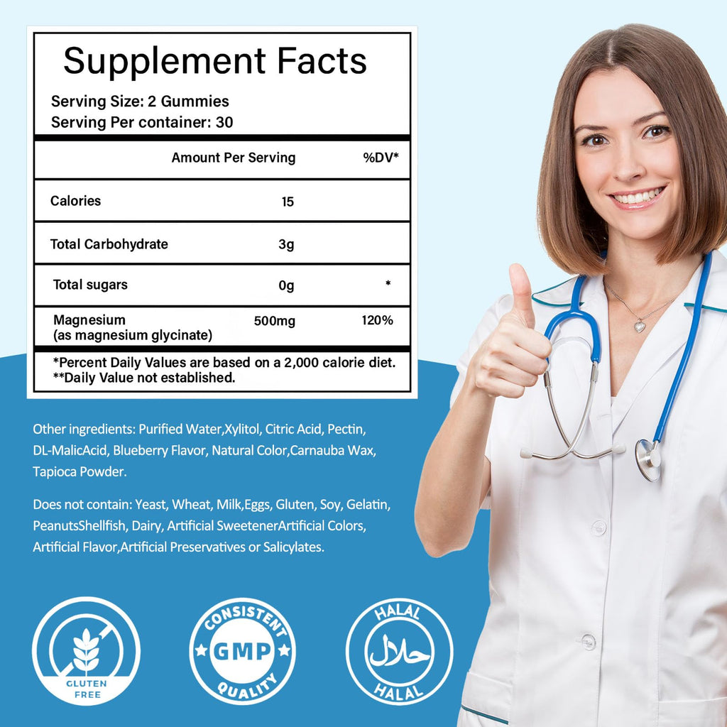 Magnesium Glycinate Gummies 500mg, Sugar-Free for Adults & Kids, Magnesium Gummies for Sleep, Stress & Muscle Relief, Supports Bone & Nerve Health, - TrustMedUSA