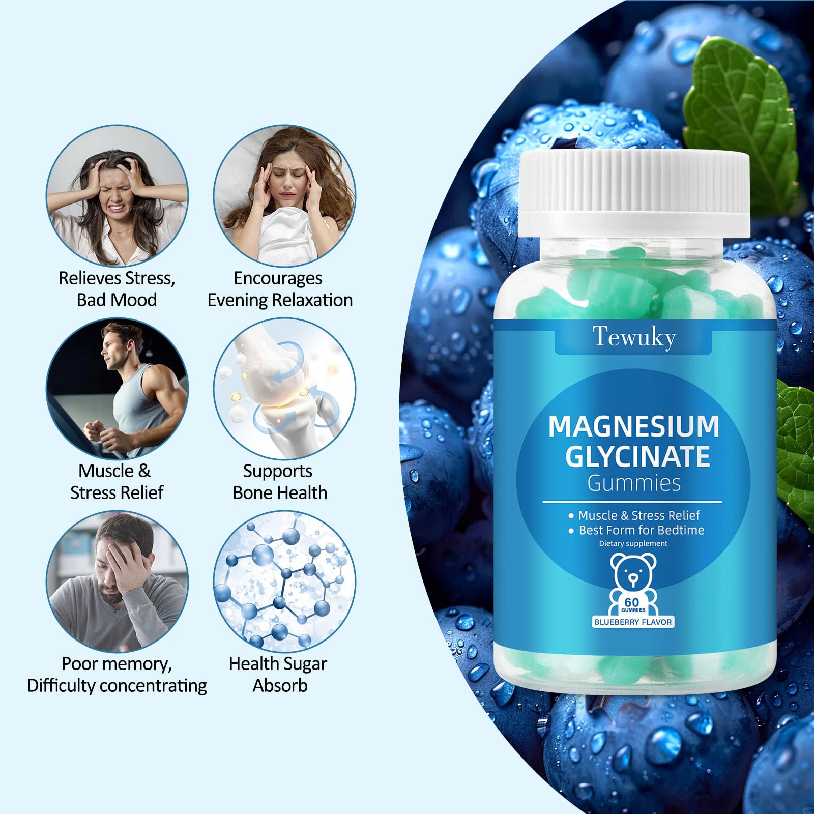 Magnesium Glycinate Gummies 500mg, Sugar-Free for Adults & Kids, Magnesium Gummies for Sleep, Stress & Muscle Relief, Supports Bone & Nerve Health, - TrustMedUSA