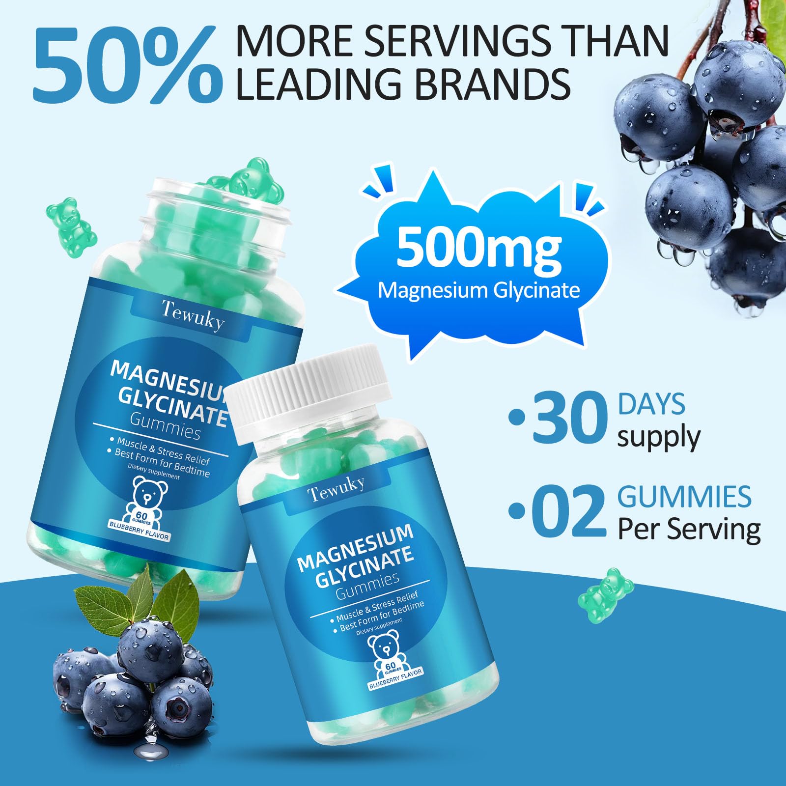 Magnesium Glycinate Gummies 500mg, Sugar-Free for Adults & Kids, Magnesium Gummies for Sleep, Stress & Muscle Relief, Supports Bone & Nerve Health, - TrustMedUSA