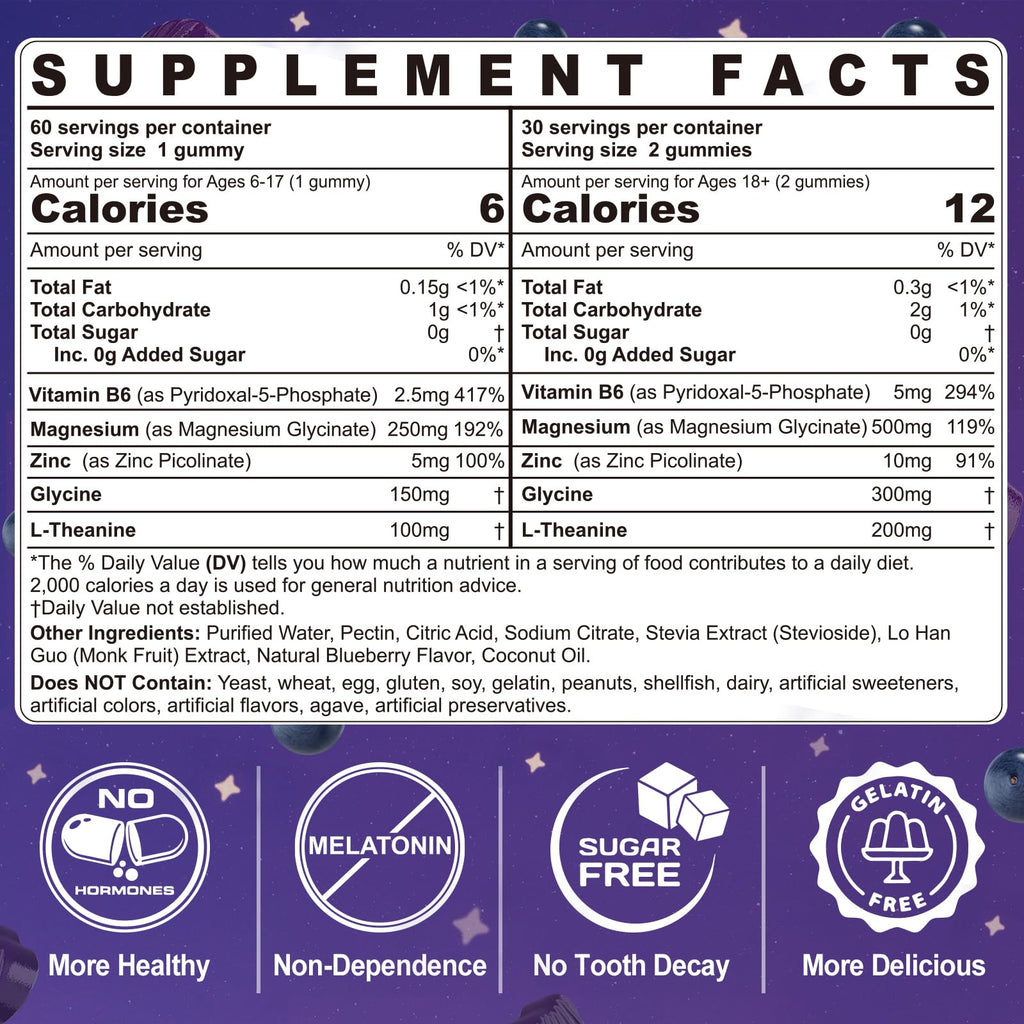 Magnesium Glycinate Gummies 500mg/250mg for Adults Kids Teens, Sugar Free Magnesium Calm Sleep Aid, Kids Sleep Gummies with L-Theanine Glycine B6 for Sleep, Calm, Muscle,Relax Brain,No Melatonin,2Pack - TrustMedUSA
