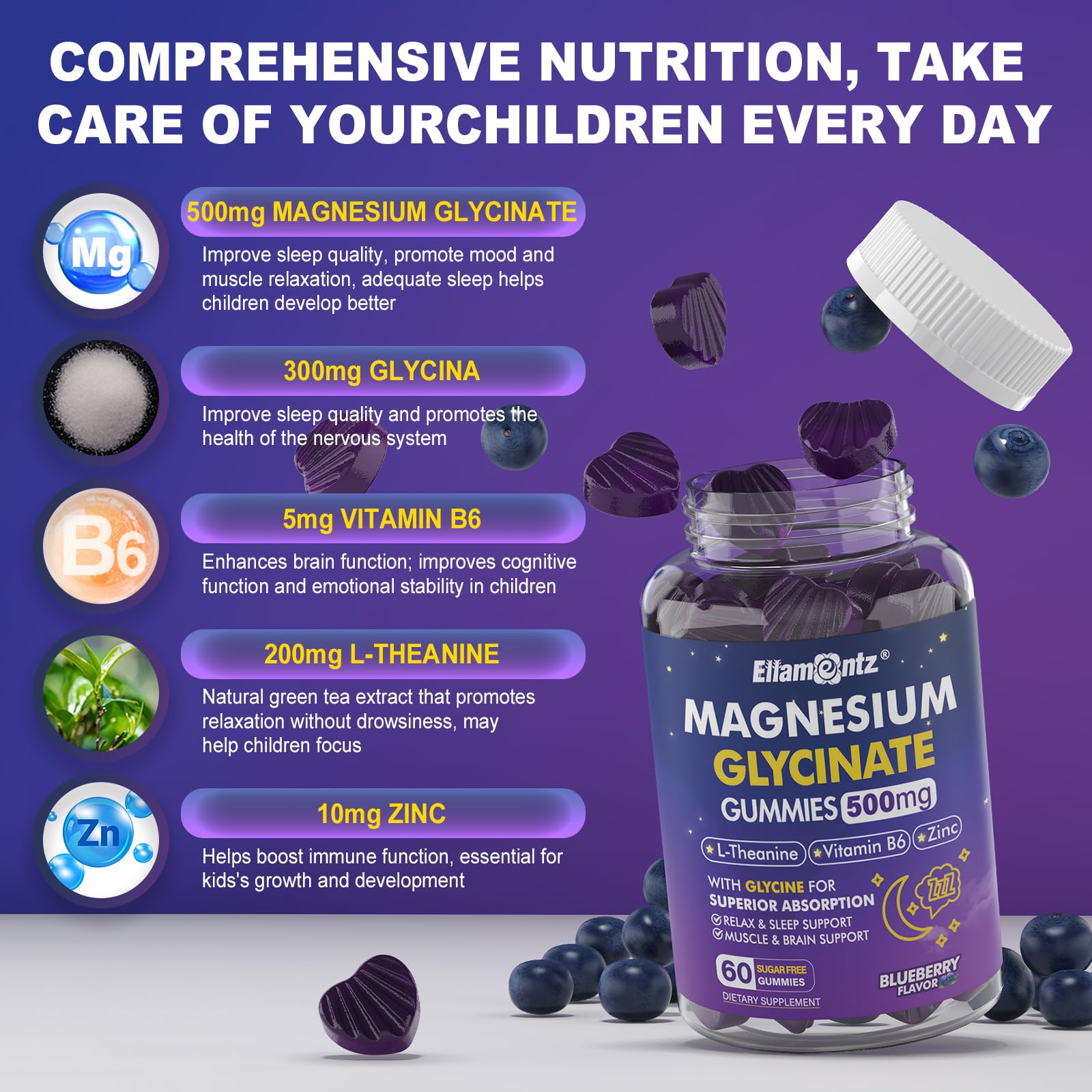 Magnesium Glycinate Gummies 500mg/250mg for Adults Kids Teens, Sugar Free Magnesium Calm Sleep Aid, Kids Sleep Gummies with L-Theanine Glycine B6 for Sleep, Calm, Muscle,Relax Brain,No Melatonin,2Pack - TrustMedUSA