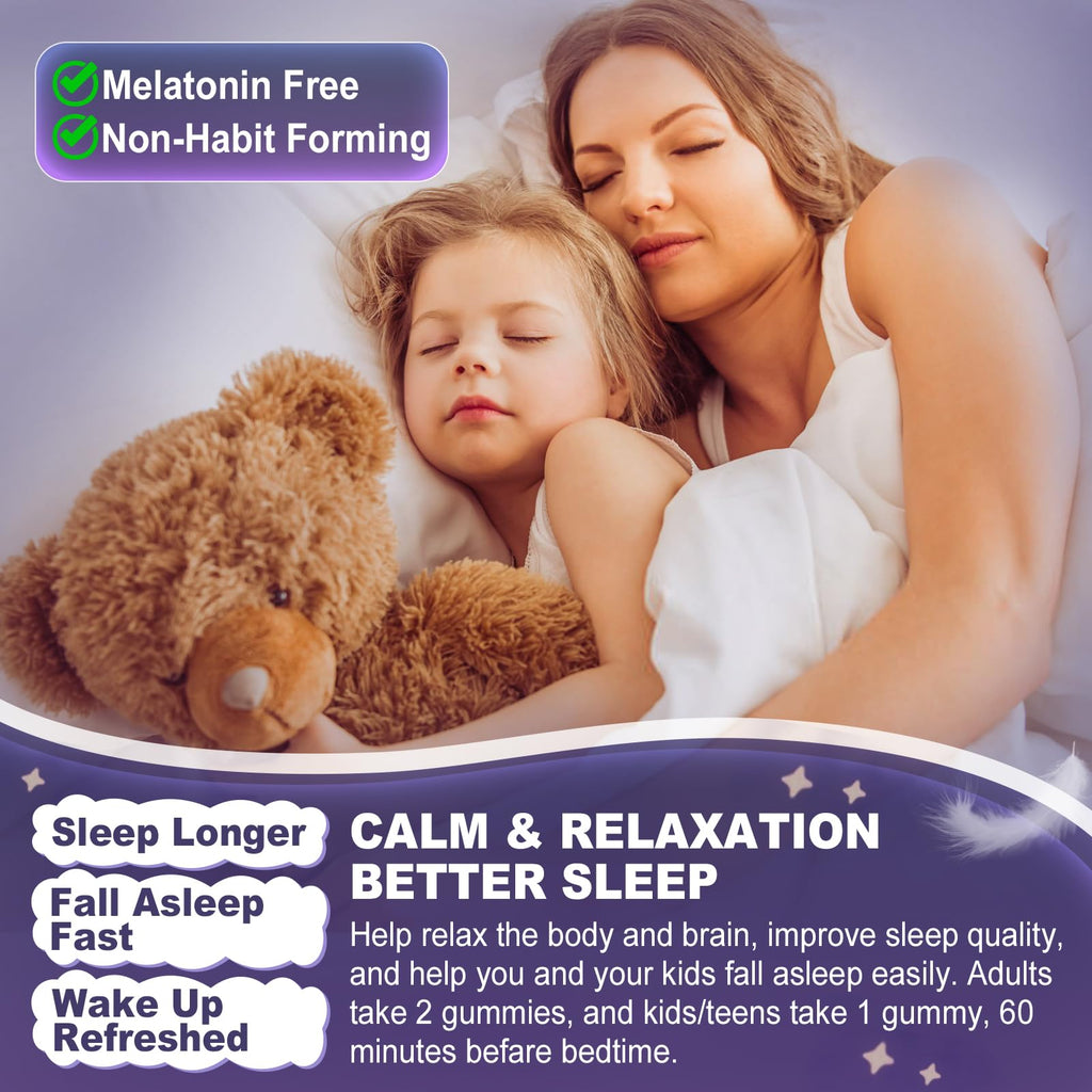 Magnesium Glycinate Gummies 500mg/250mg for Adults Kids Teens, Sugar Free Magnesium Calm Sleep Aid, Kids Sleep Gummies with L-Theanine Glycine B6 for Sleep, Calm, Muscle,Relax Brain,No Melatonin,2Pack - TrustMedUSA