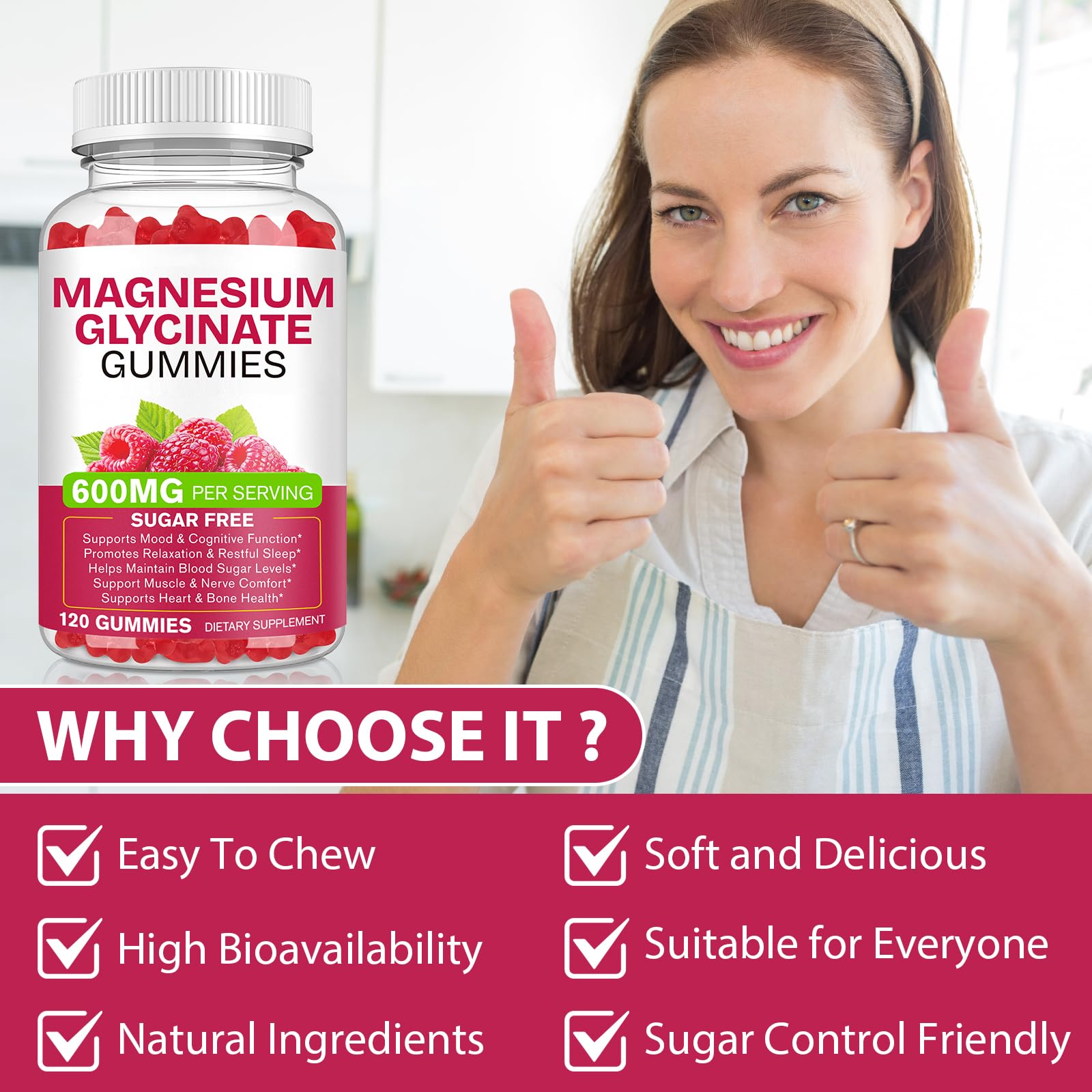 Magnesium Glycinate Gummies 600mg 120 Count - Sugar Free Magnesium Supplement - Supports for Sleep, Memory, Mood, Muscle, Relaxation, Heart & Bone Health - TrustMedUSA