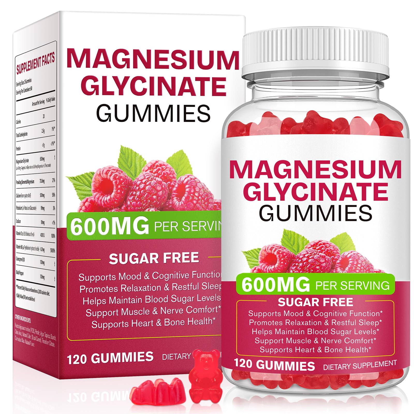 Magnesium Glycinate Gummies 600mg 120 Count - Sugar Free Magnesium Supplement - Supports for Sleep, Memory, Mood, Muscle, Relaxation, Heart & Bone Health - TrustMedUSA