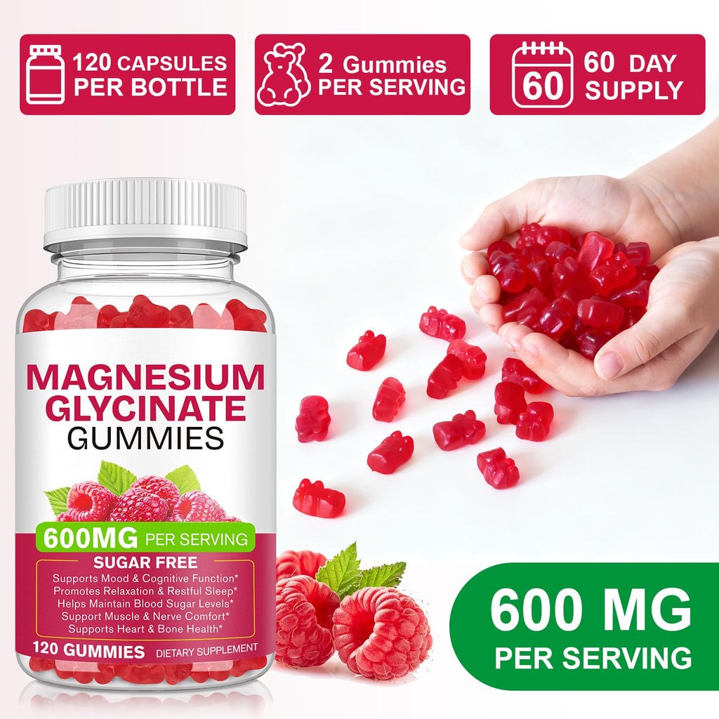 Magnesium Glycinate Gummies 600mg 120 Count - Sugar Free Magnesium Supplement - Supports for Sleep, Memory, Mood, Muscle, Relaxation, Heart & Bone Health - TrustMedUSA