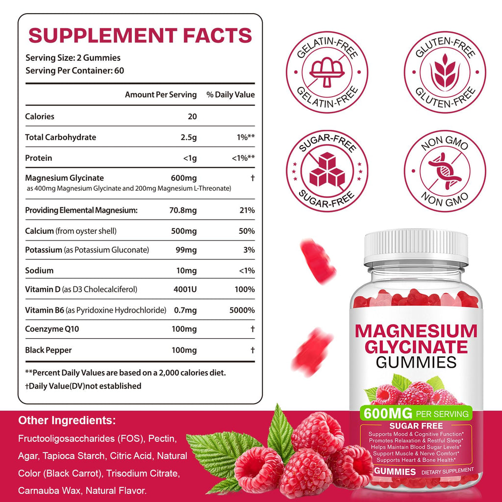 Magnesium Glycinate Gummies 600mg 120 Count - Sugar Free Magnesium Supplement - Supports for Sleep, Memory, Mood, Muscle, Relaxation, Heart & Bone Health - TrustMedUSA