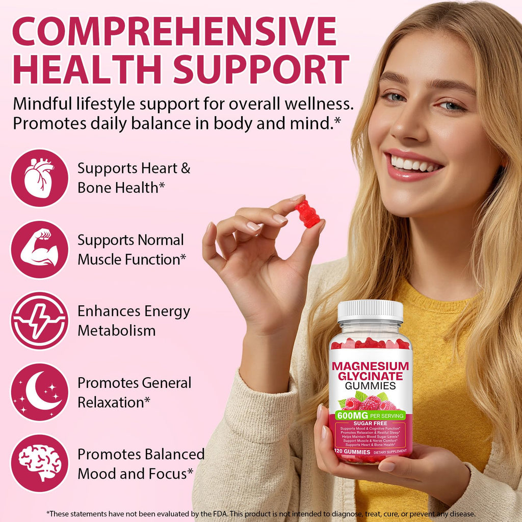 Magnesium Glycinate Gummies 600mg 120 Count - Sugar Free Magnesium Supplement - Supports for Sleep, Memory, Mood, Muscle, Relaxation, Heart & Bone Health - TrustMedUSA