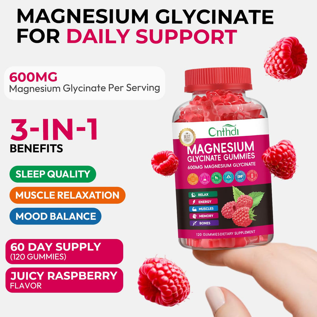 Magnesium Glycinate Gummies 600mg, High Absorption Magnesium Gummies, Black Currant Oil, Calcium, Vitamin B6, Sugar Free Chews for Adults & Kids Relaxation, Stress Relief, Night Rest - TrustMedUSA