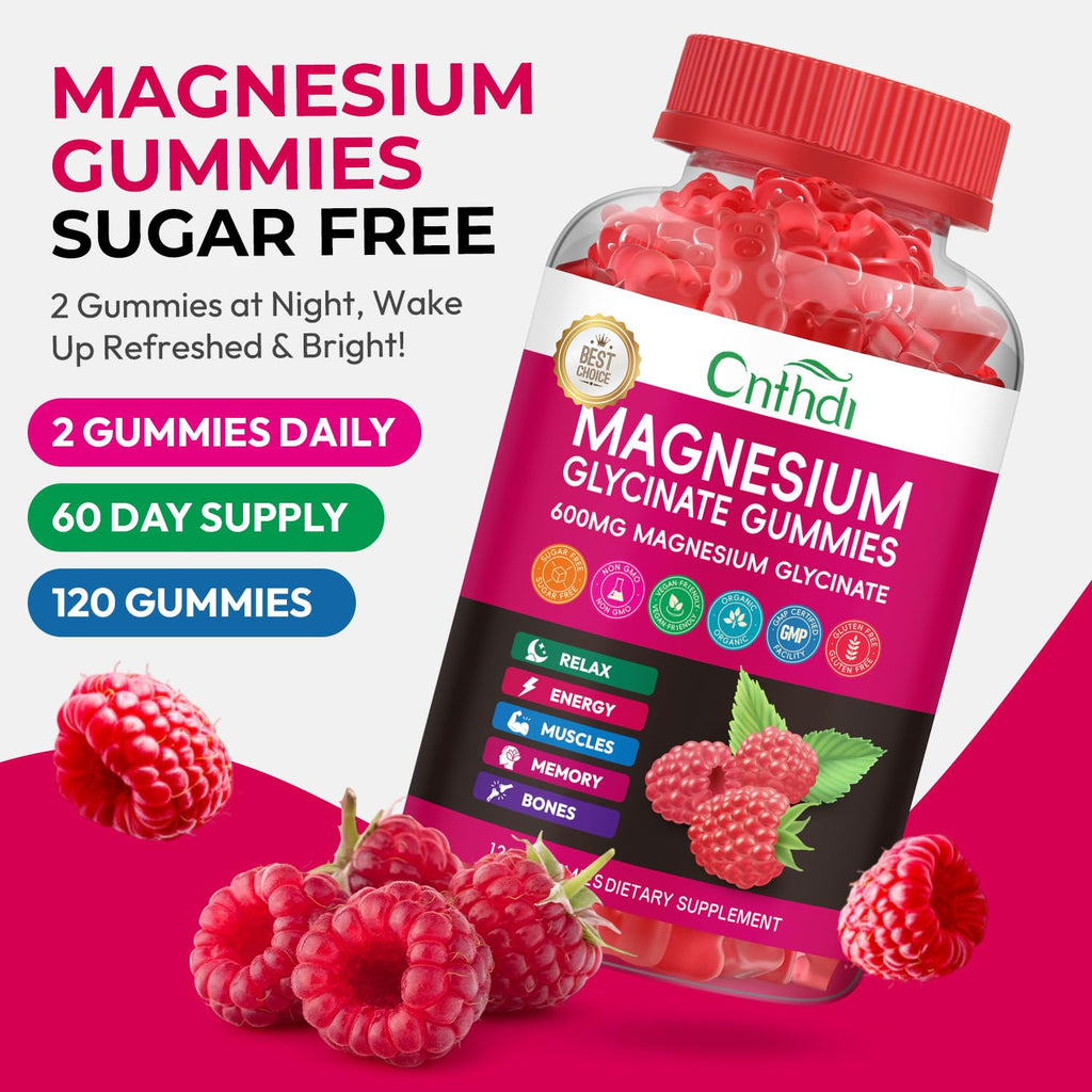 Magnesium Glycinate Gummies 600mg, High Absorption Magnesium Gummies, Black Currant Oil, Calcium, Vitamin B6, Sugar Free Chews for Adults & Kids Relaxation, Stress Relief, Night Rest - TrustMedUSA