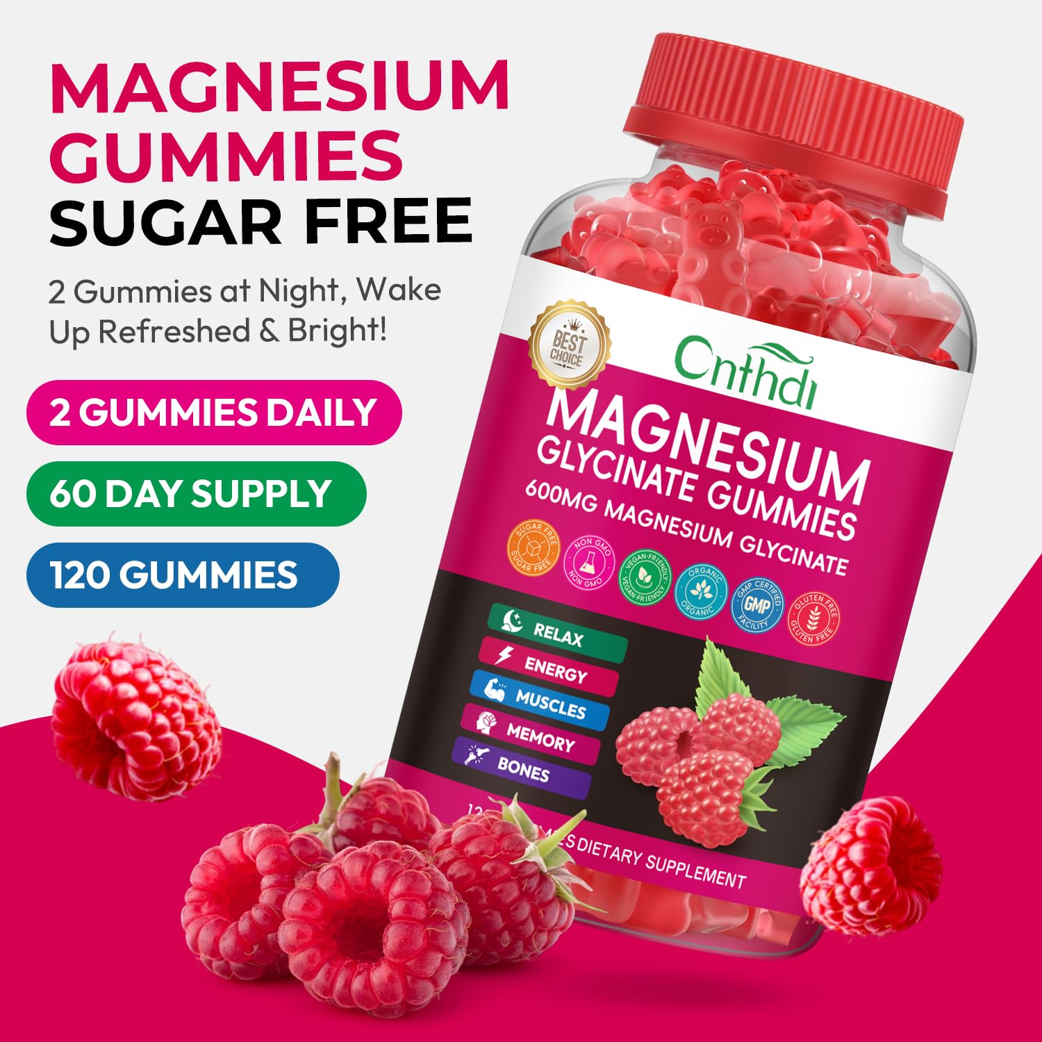 Magnesium Glycinate Gummies 600mg, High Absorption Magnesium Gummies, Black Currant Oil, Calcium, Vitamin B6, Sugar Free Chews for Adults & Kids Relaxation, Stress Relief, Night Rest - TrustMedUSA