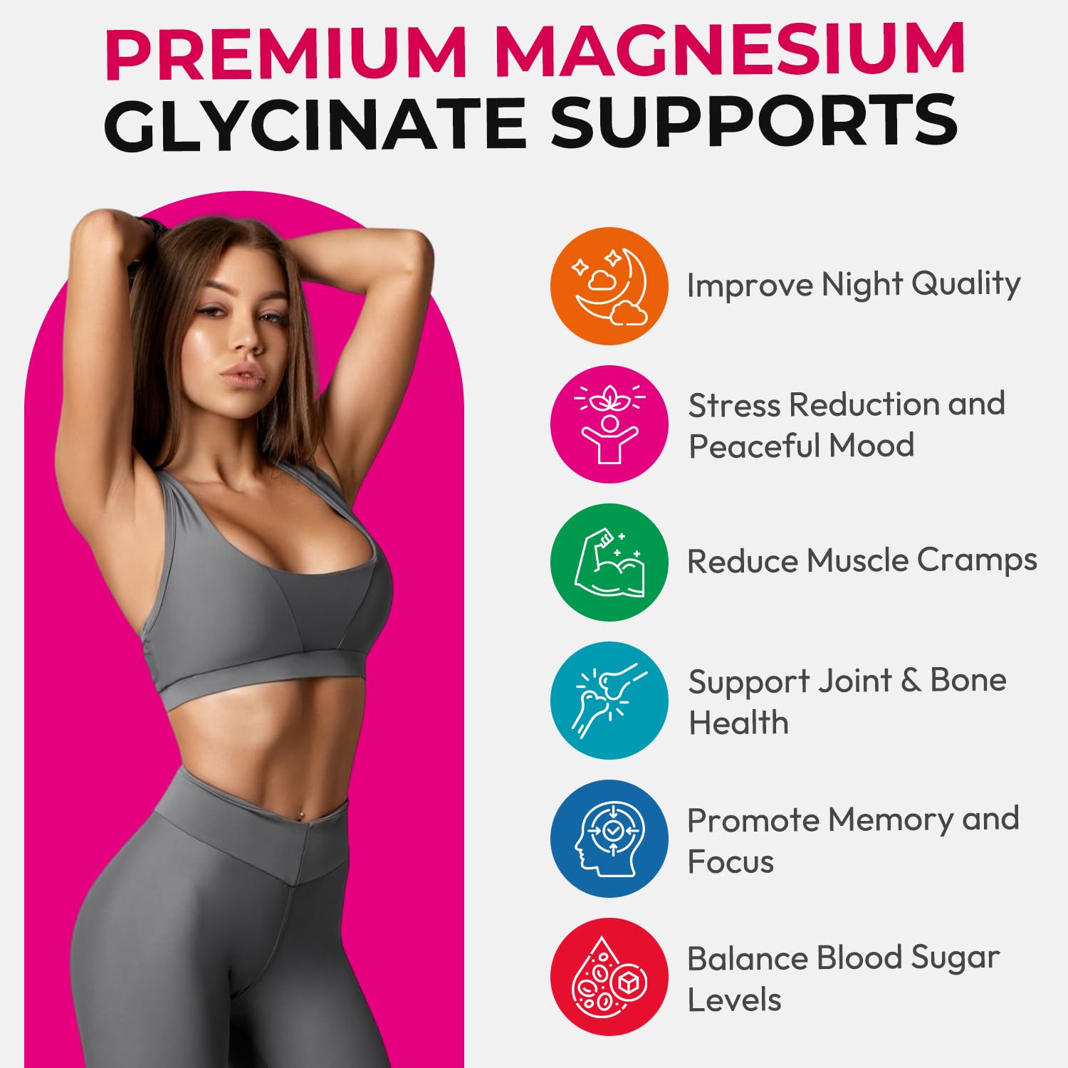Magnesium Glycinate Gummies 600mg, High Absorption Magnesium Gummies, Black Currant Oil, Calcium, Vitamin B6, Sugar Free Chews for Adults & Kids Relaxation, Stress Relief, Night Rest - TrustMedUSA