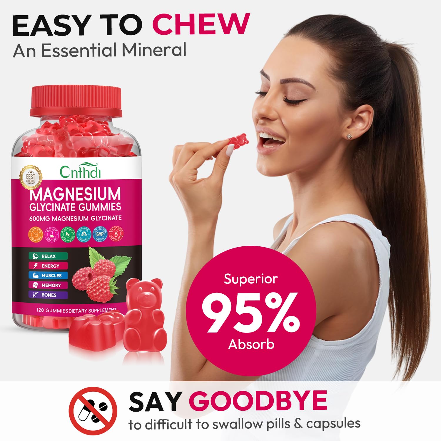 Magnesium Glycinate Gummies 600mg, High Absorption Magnesium Gummies, Black Currant Oil, Calcium, Vitamin B6, Sugar Free Chews for Adults & Kids Relaxation, Stress Relief, Night Rest - TrustMedUSA