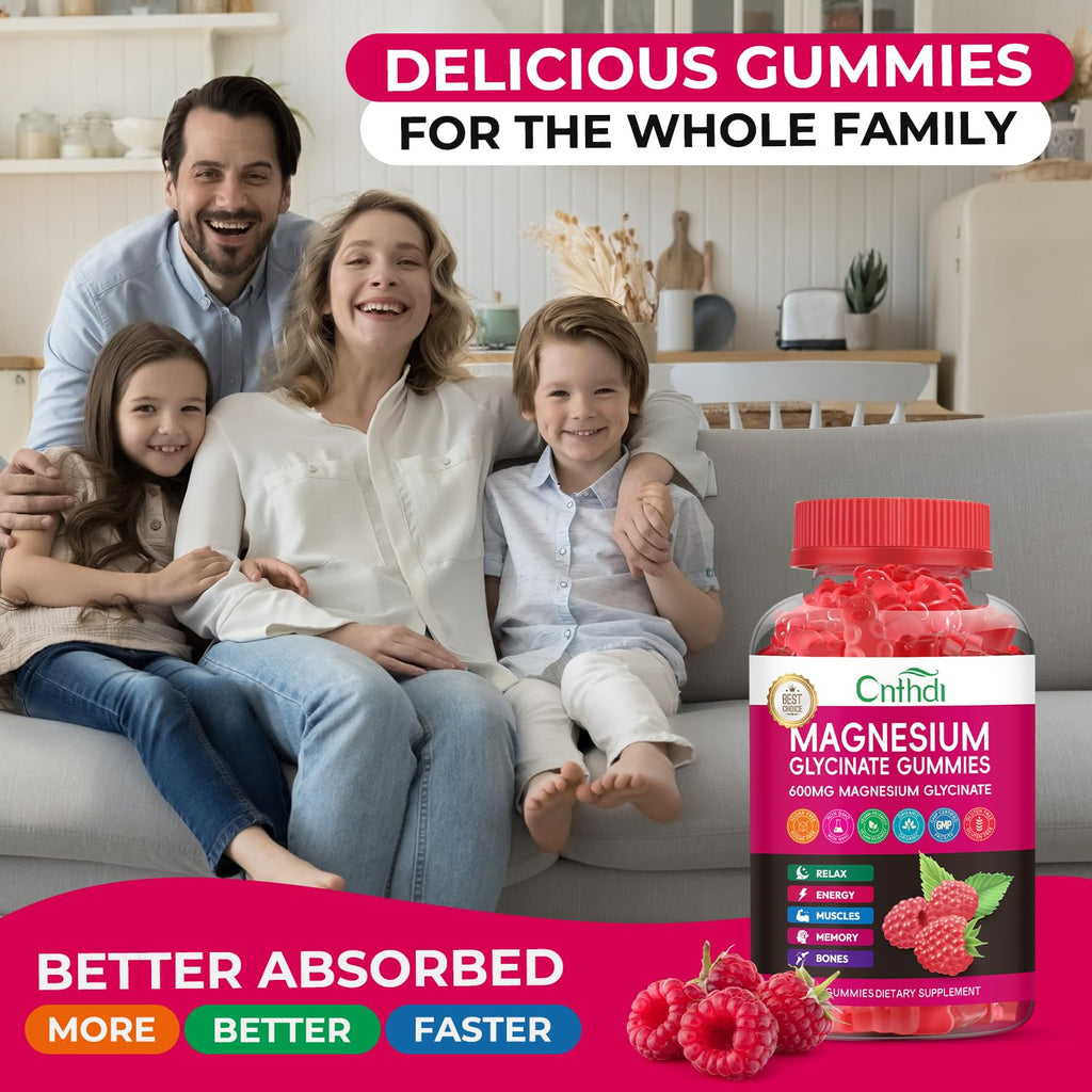 Magnesium Glycinate Gummies 600mg, High Absorption Magnesium Gummies, Black Currant Oil, Calcium, Vitamin B6, Sugar Free Chews for Adults & Kids Relaxation, Stress Relief, Night Rest - TrustMedUSA